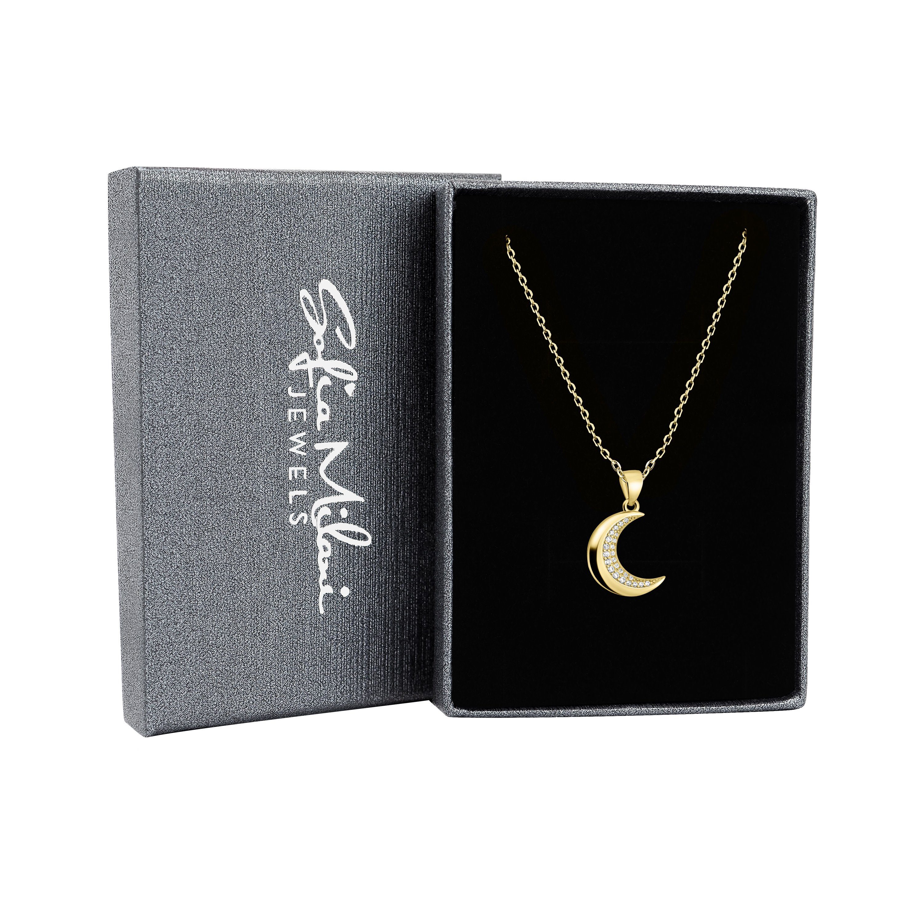 Anhänger gold Silber Mond, Schmuck Sofia Kette mit Milani 925 Damen