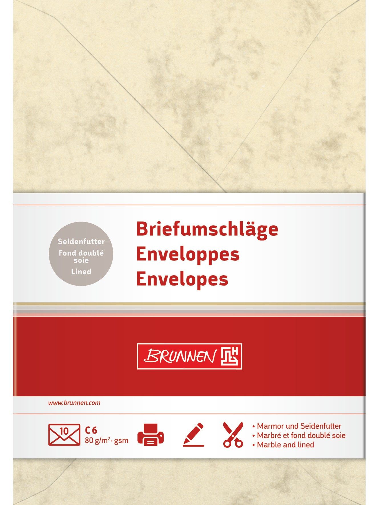 Baier & Schneider Briefumschlag Briefumschläge C6 10 Stück in Chamois mit Seidenfutter, vielseitig einsetzbar zum Schreiben Drucken und Basteln