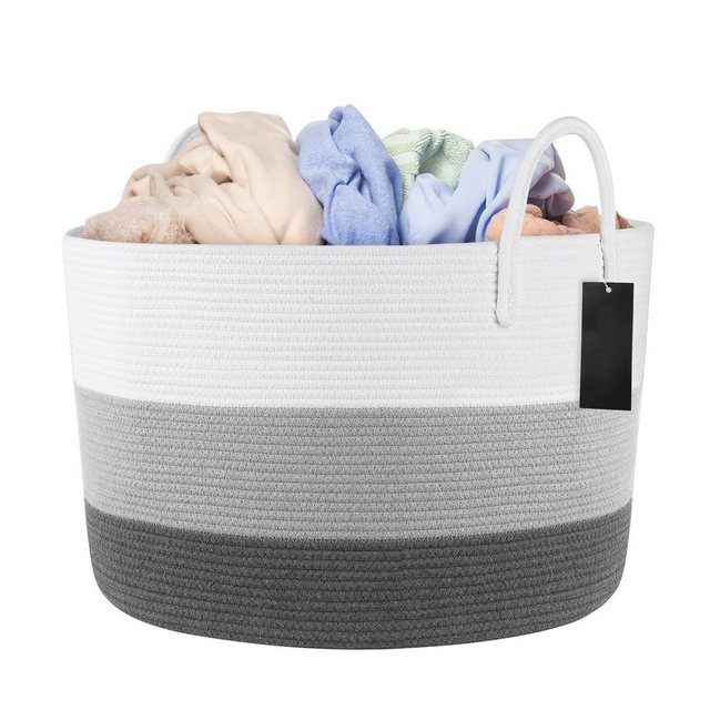 Homfa Wäschekorb “Aufbewahrungskorb Wäschesammler” (Geflochten mit Griffen), faltbar Weiß Grau 56x56x36cm