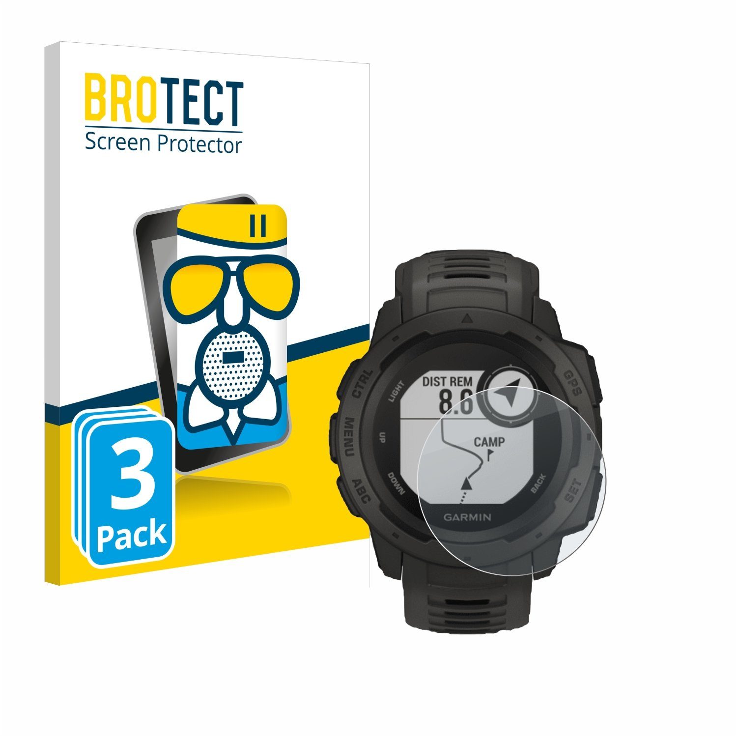 BROTECT Displayschutzglas Folie für Garmin Instinct Tactical Edition, 3 Stück, Schutzfolie Glas Panzer Display Schutz matt