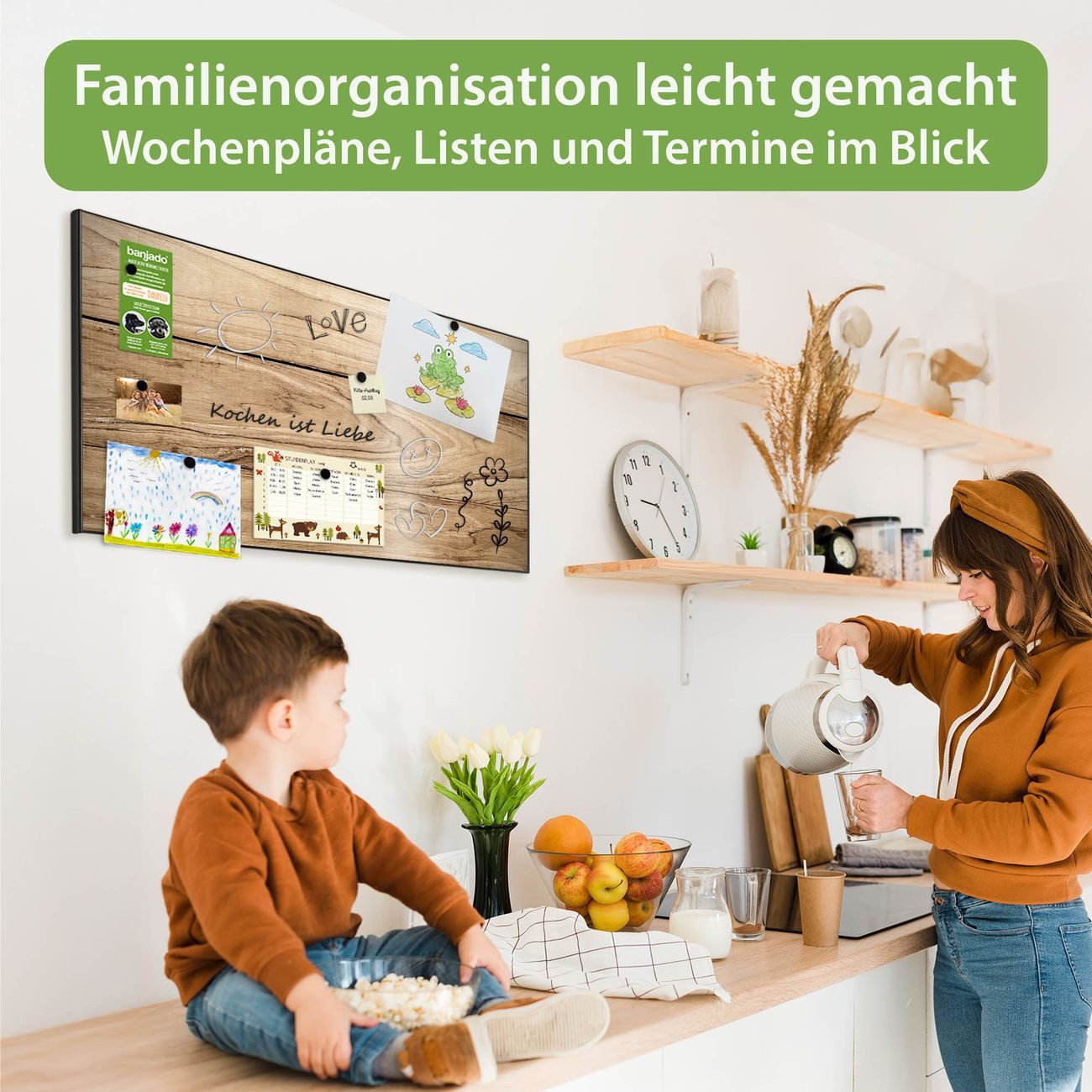 banjado Magnettafel Schwarz aus Stahl Querformat mit Motiv Holzplanken, (inkl. 4 Magnete, Stahlmagnettafel)
