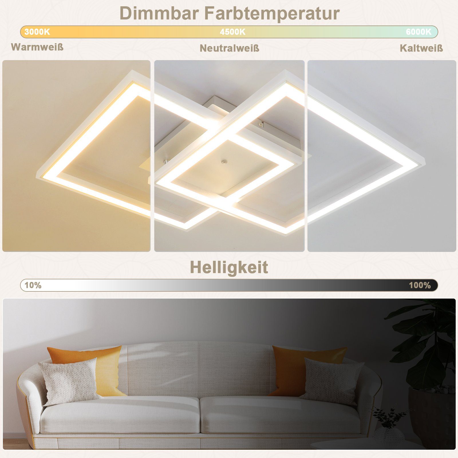 Deckenleuchte Dimmbar Schlafzimmer Deckenlampe Fernbedienung, LED fest RGB LED ZMH 3000-6000K, integriert, 35W