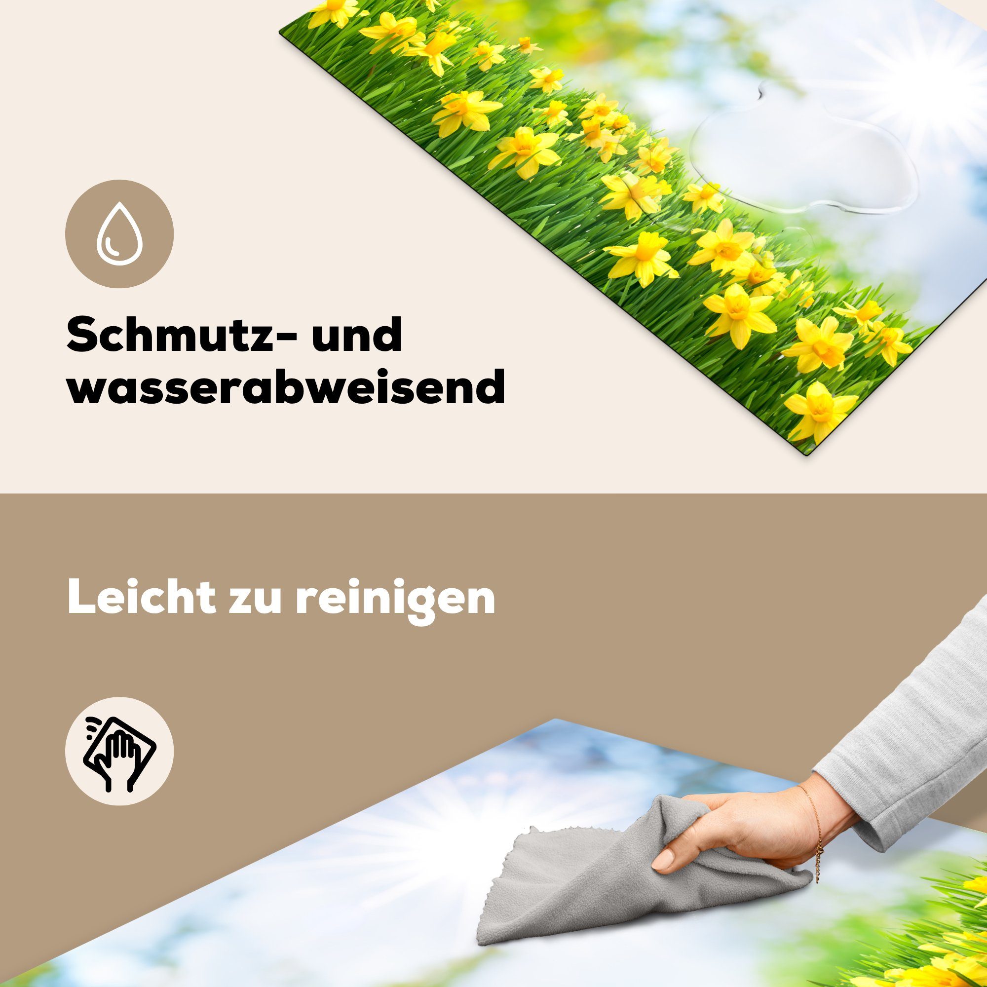 Ceranfeldabdeckung - für (1 Frühling küche, Vinyl, Herdblende-/Abdeckplatte die tlg), Gelb, - cm, MuchoWow Schutz Blumen 81x52 Induktionskochfeld