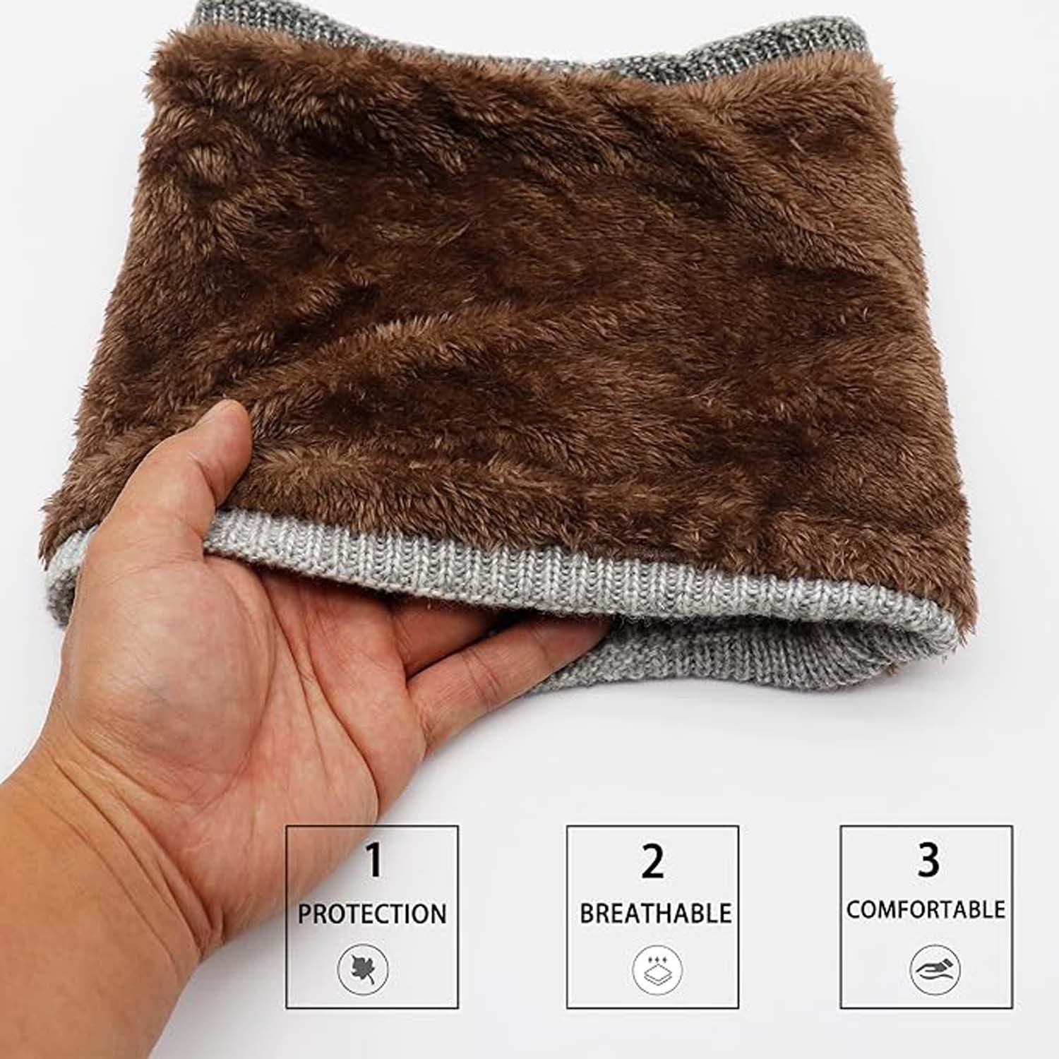 Coonoor Mütze & Schal Wintermütze Strickmütze mit Schal Damen Warme Wintermütze Mütze Schal Set,Wollmütze mit Farbverlauf – Bild 3 von 5