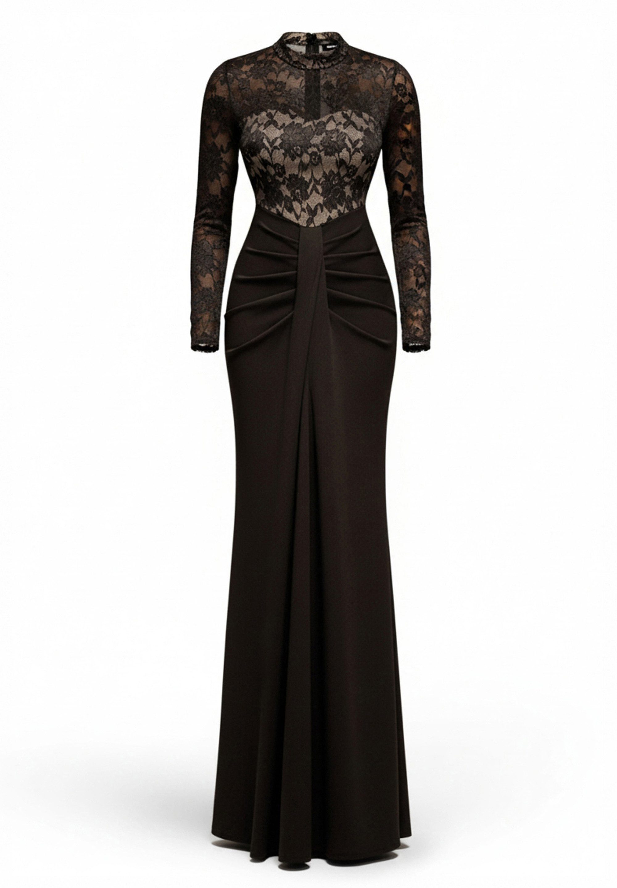 Goddiva Maxikleid Lace High Neck Sheer Bodice Long Sleeve Maxi Dress langes günstig online kaufen