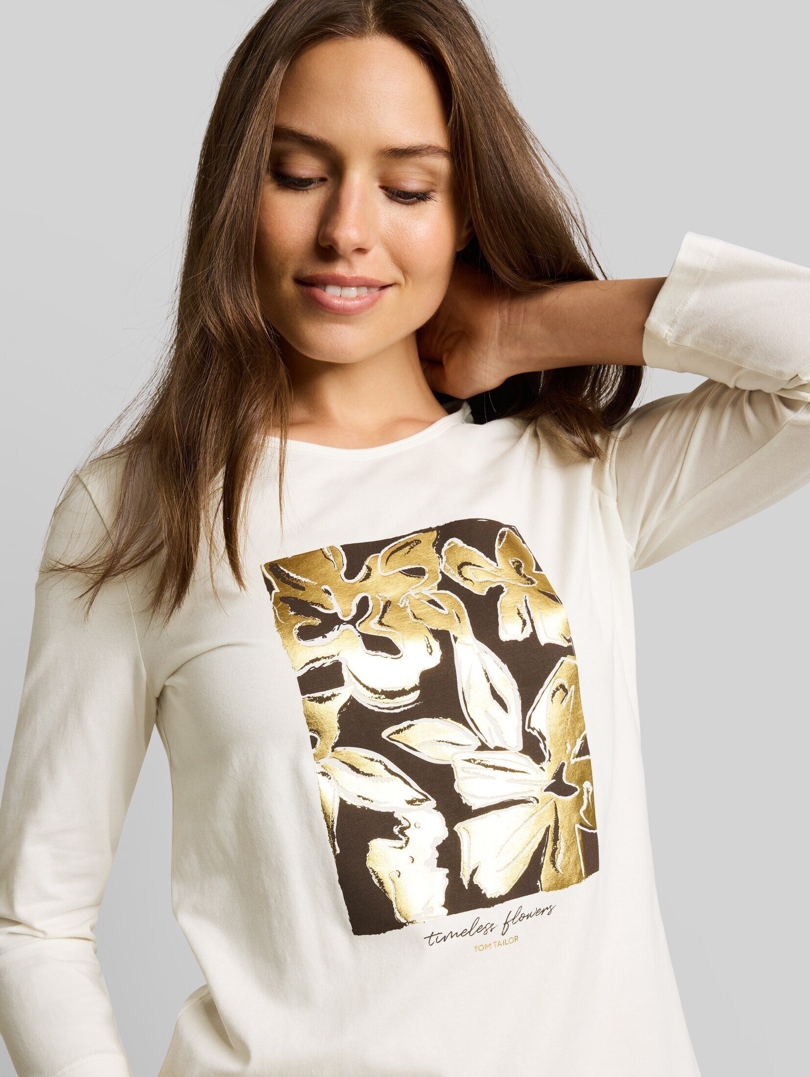 TOM TAILOR 3/4-Arm-Shirt T-Shirt (im Einserpack) Slim Fit Langarmshirt mit Blumen-Print – Bild 4 von 5