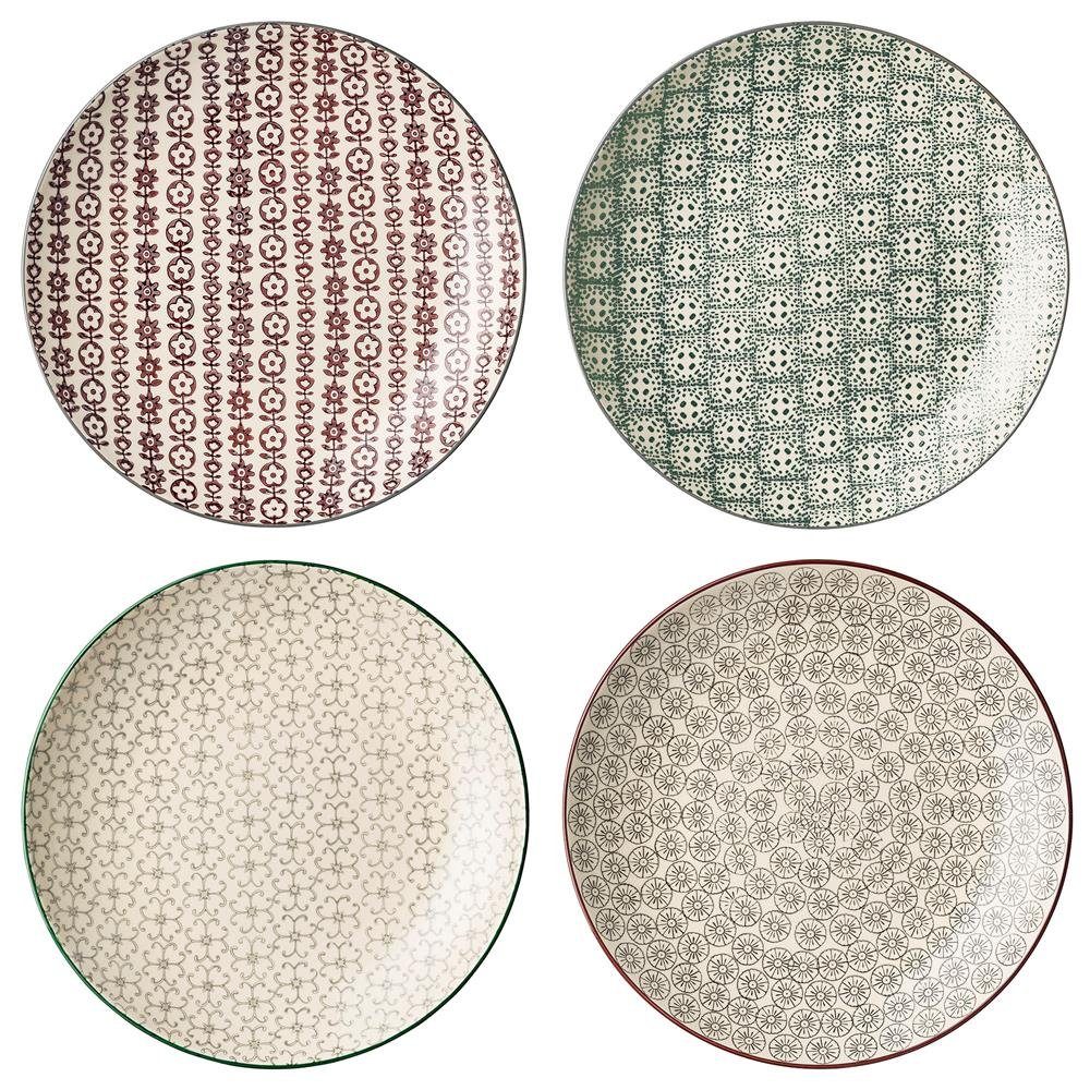 Bloomingville Teller-Set Karine Plate, Green, Stoneware, 4er Set 25cm Keramik Tellerset Speiseteller Essteller dänisches Design, Teller, grün