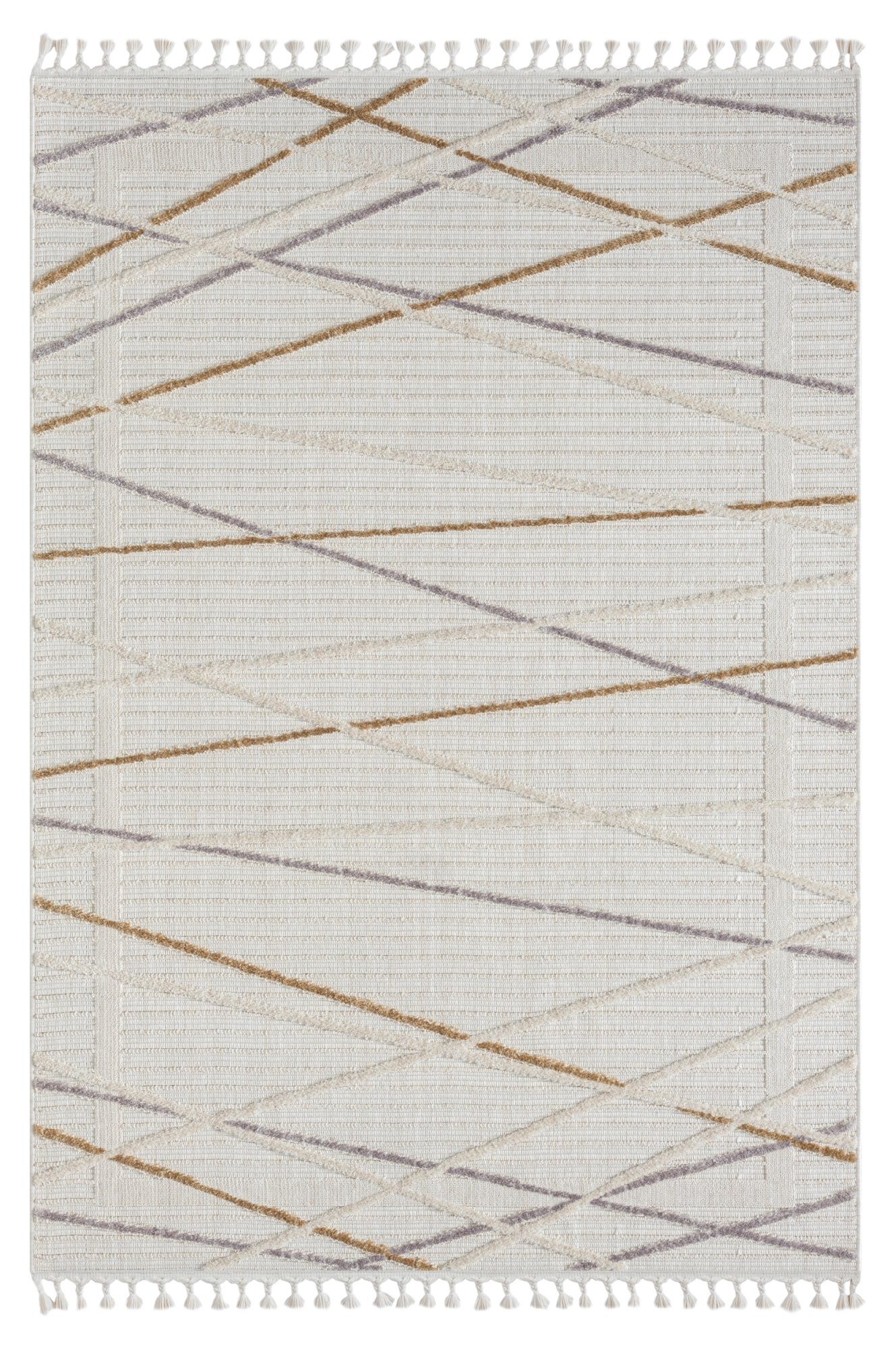 Wohnando Teppich MY-RUG Lina 1, Kurzflorteppich 200x140cm, rechteckig, Höhe: 15 mm, moderne Hoch-Tief-Struktur, Boho-Stil, mit Fransen