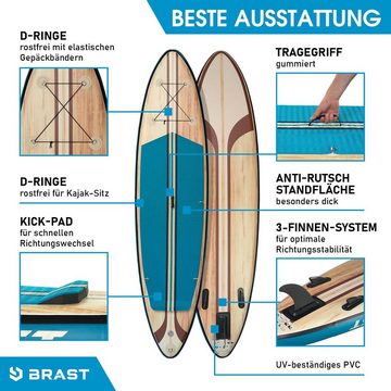 BRAST SUP-Board Tribal Ocean Sixties & Turtle, Aufblasbares Stand up Paddle Set, (320x81x15cm viele Modelle), incl. Zubehör, 5 Jahre Garantie, Fußschlaufe Paddel Pumpe Rucksack