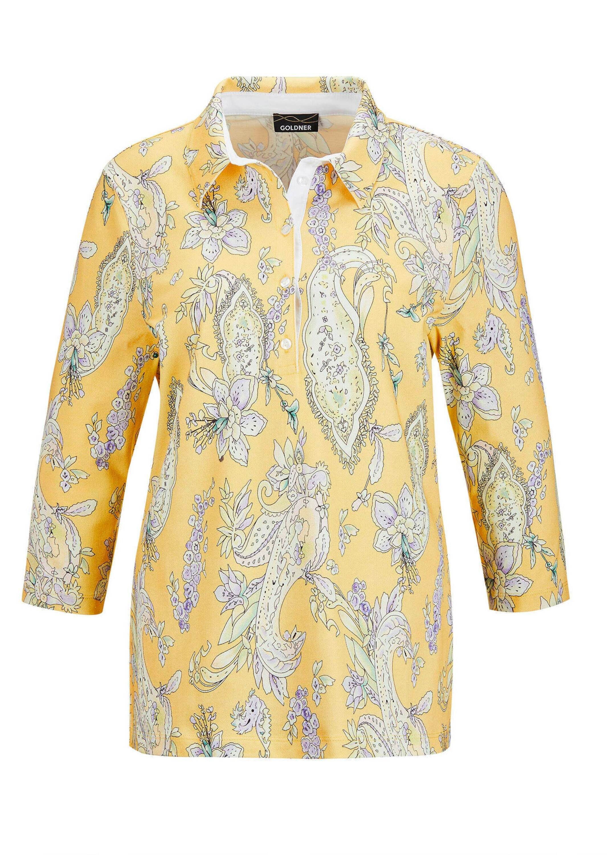 GOLDNER Print-Shirt Druckshirt mit Paisley-Muster Baumwollshirt mit Polokragen, Knopfleiste und 3/4-Arm
