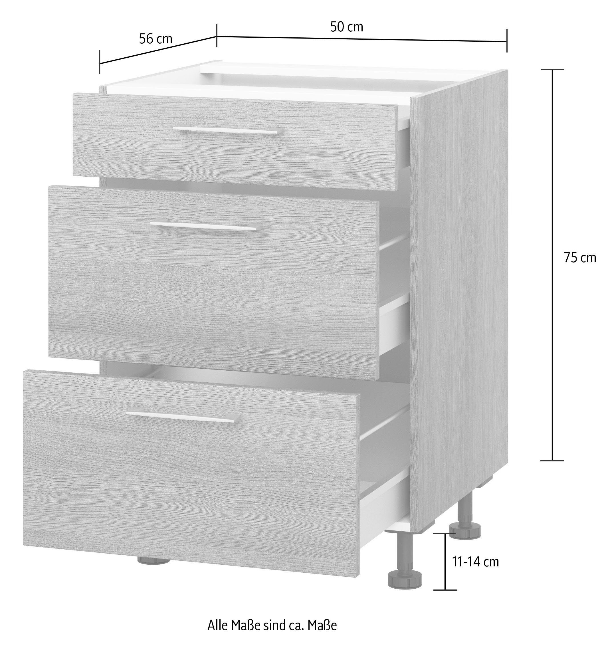 grau U2AS50 weiß/eichefarben grau Höhe Breite 50 cm Auszügen, Trea cm, eichefarben Auszugsunterschrank Küchen Express mit drei | 75