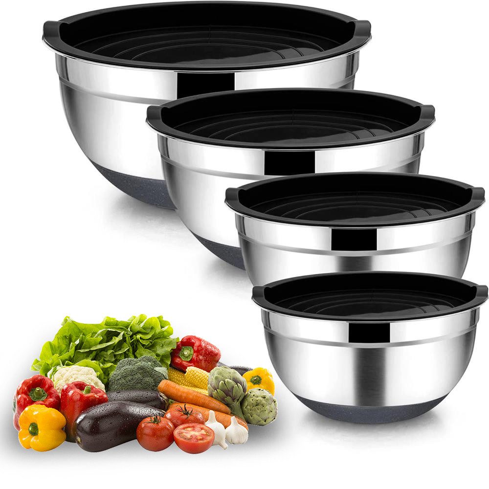 Rührschüssel Schwarz Edelstahl Schüssel Salatschüssel Set 4 Stück