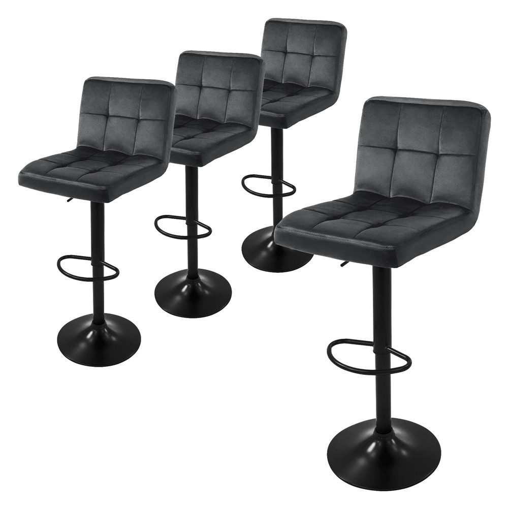ML-DESIGN Barhocker Gepolsterter Barstuhl mit Rückenlehne und Fußstütze, 360° drehbar (4 St), Drehstuhl höhenverstellbar 63-83 cm 4er Set Grau Bezug aus Samt