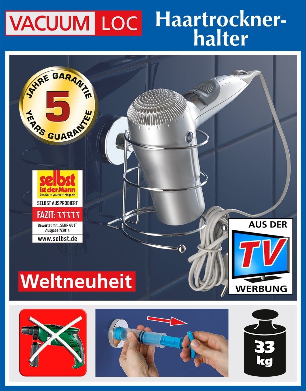 Haartrocknerhalter Vacuum Loc Haartrocknerhalter Maße HxBxT: 13 x 12,5 x 14.5 cm