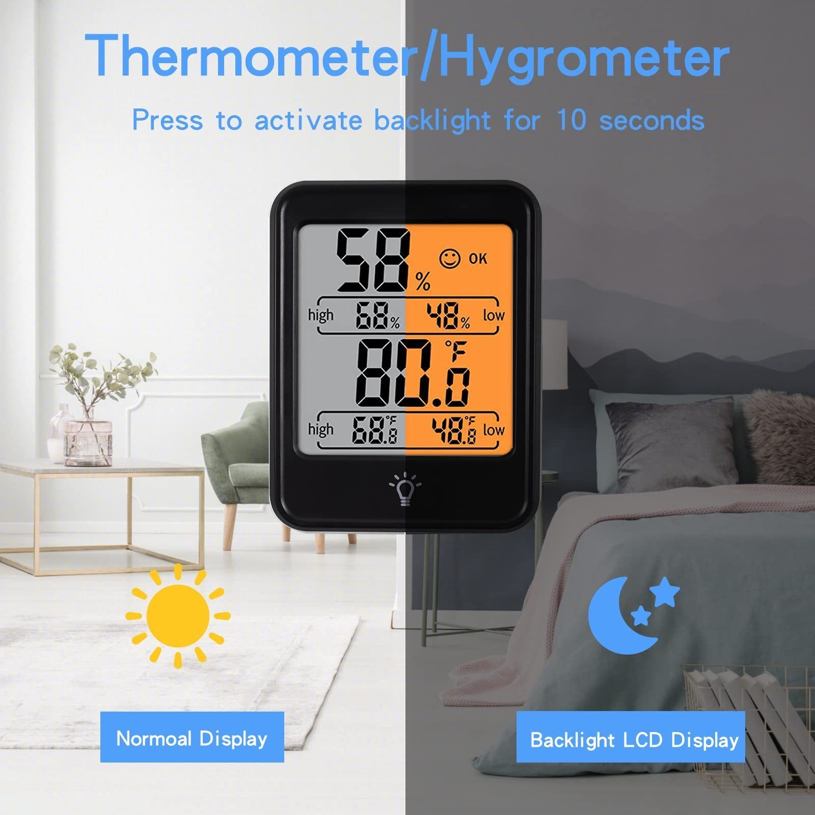 1 Raumthermometer Schwarz Digital Pack Thermometer Hygrometer Indoor Haiaveng