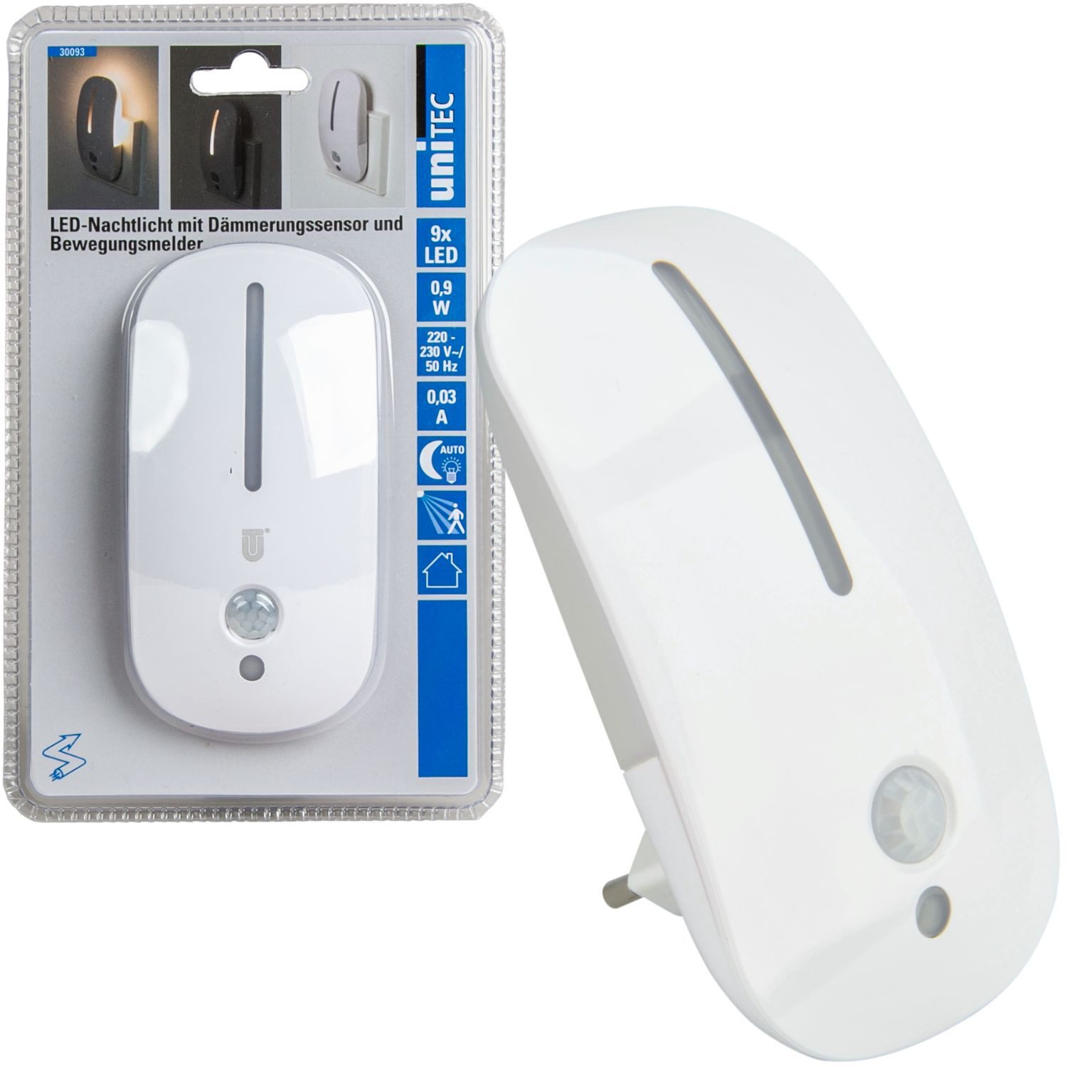 UNITEC LED Nachtlicht LED Nachtlicht Licht Steckdose Stecker Sensor, LED Leuchte Lampe mit Bewegungsmelder + Dämmerungssensor Nachtlampe