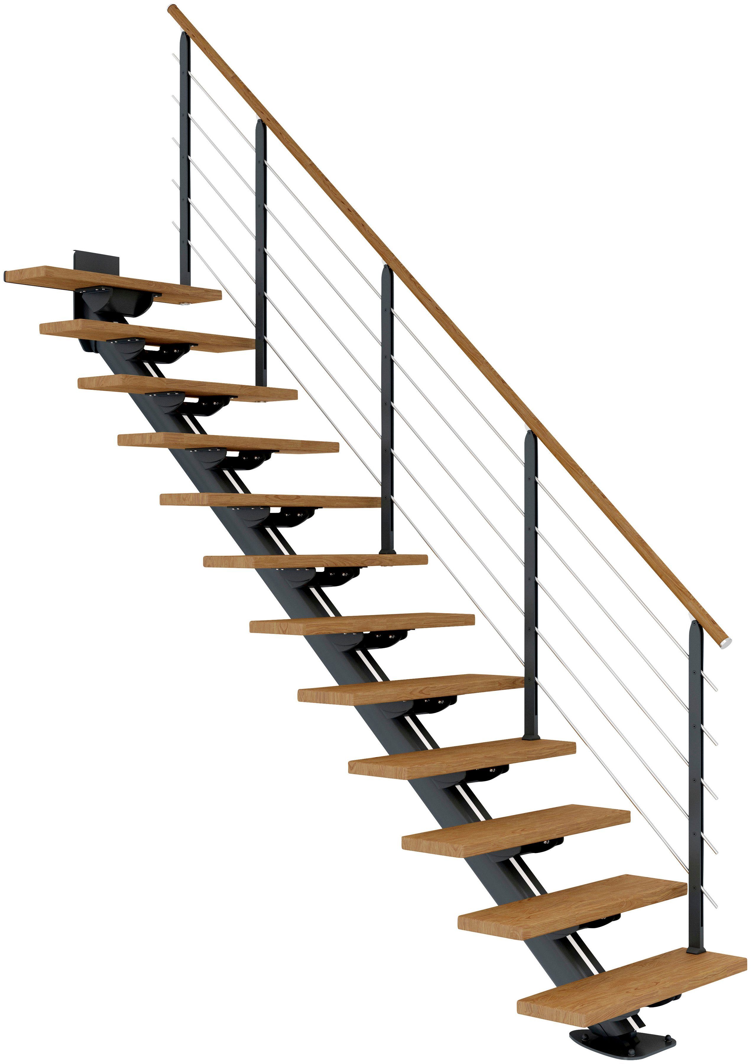 Geschosshöhen 315 für und Mittelholmtreppe bis pulverbeschichtet Dolle Sydney, Unterkonstruktion geölt, Pfosten Stufen Holzkomponenten offen, cm,