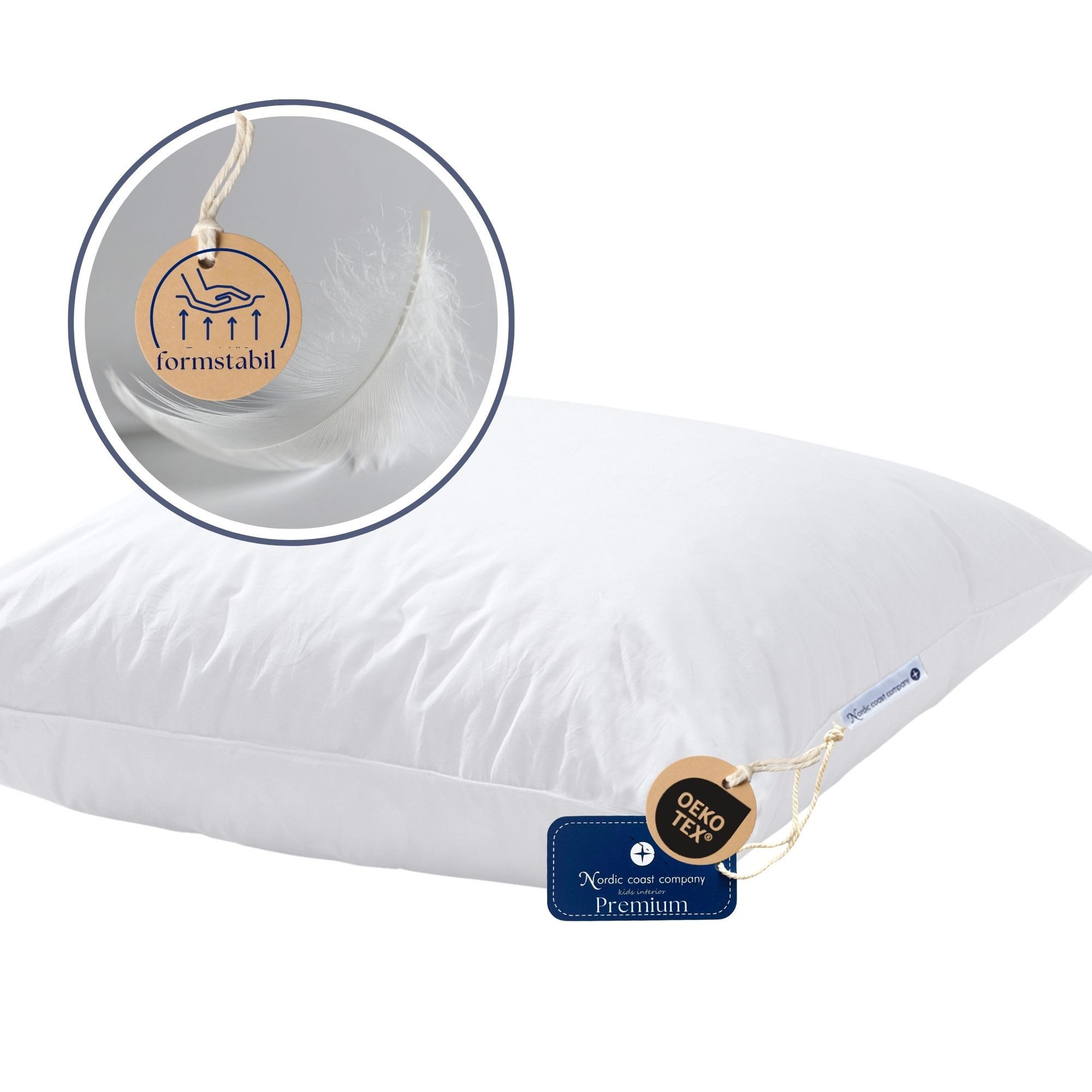 Nordic Coast Company Federkissen 40x40 cm - Babykissen & Kinderkopfkissen, Daunenkissen, Füllung: 15% feine Landdaunen Klasse 1, 85% feine deutsche Entenfedern, Bezug: Baumwolle, Made in Germany - himmlischer Schlafkomfort - Всеrgiker geeignet