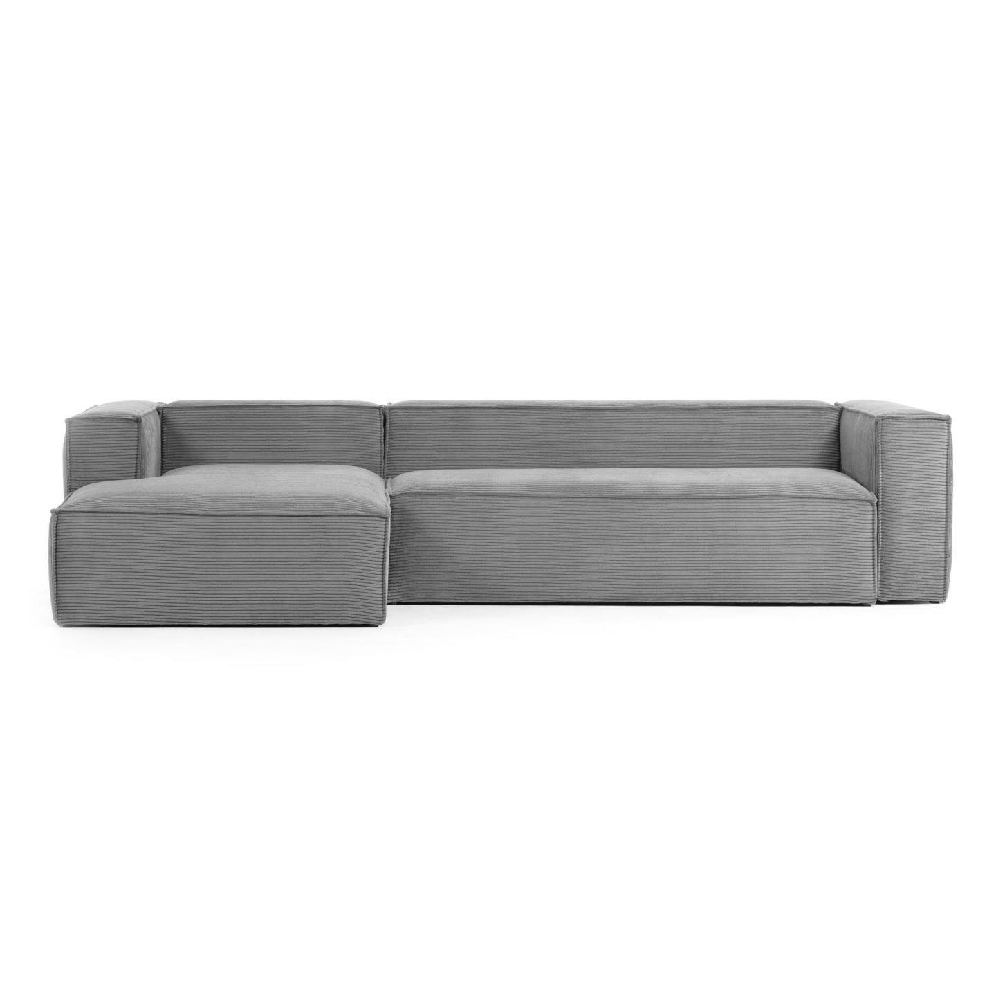 Natur24 Sofa Sofa Blok 3-Sitzer mit Longchair links Kord grau 330cm Couch
