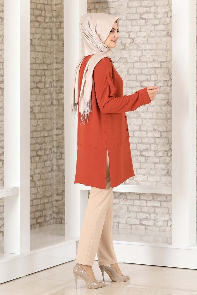 Modavitrini Longtunika Lockere Hijab-Tunika mit Knopfdetail Damen Tunika (SALAS TUNIK) Lockere Hijab-Tunika mit Knopfdetail