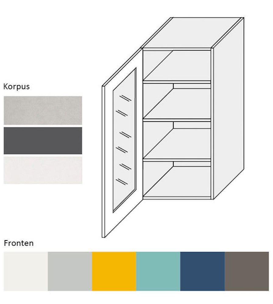 Ausführung Feldmann-Wohnen Korpusfarbe Klapphängeschrank Napoli RAL & 1-türig 40cm (Napoli) Glas Front-, grifflos 1021 Hochglanz rapsgelb wählbar