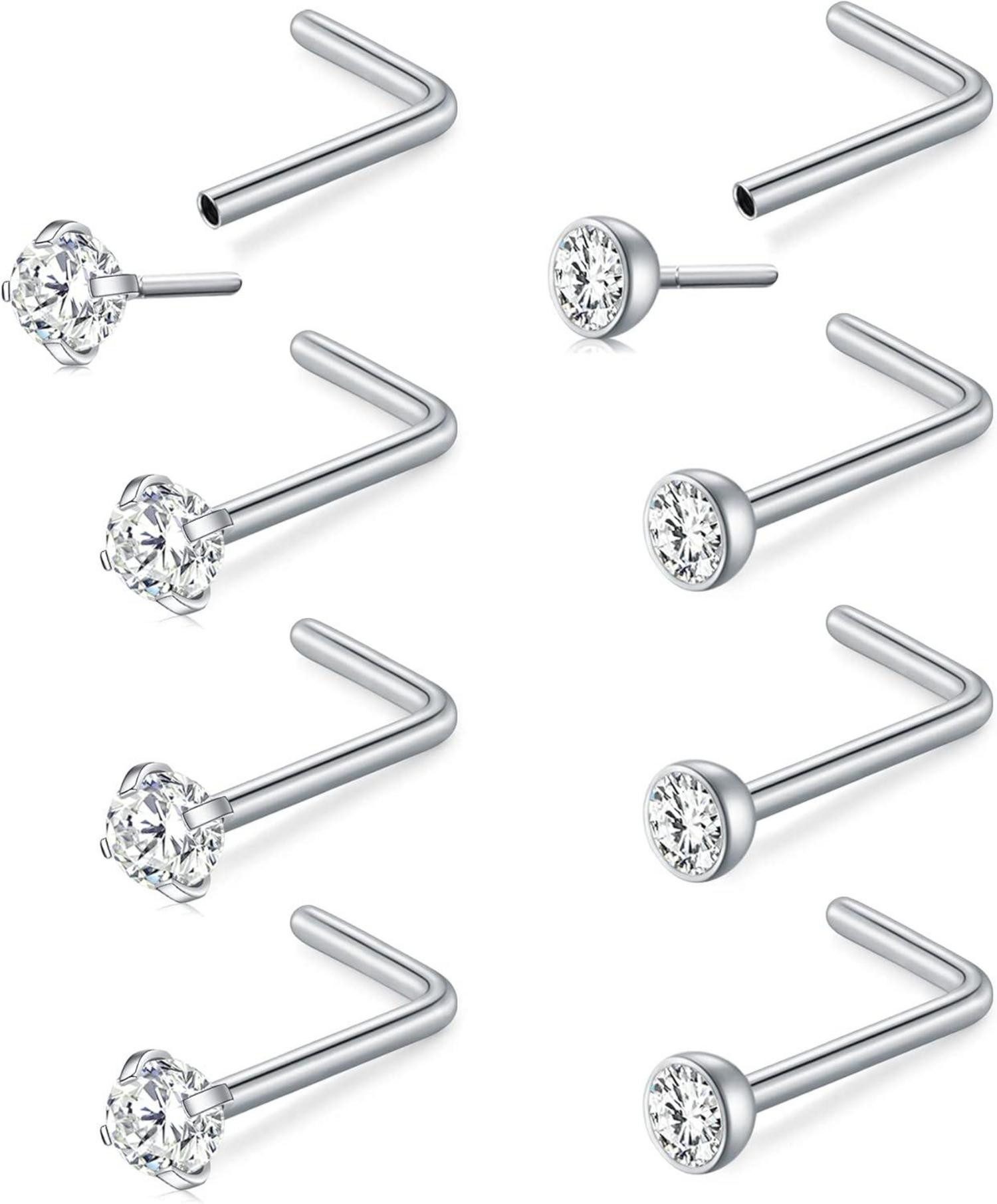 Nasenpiercing Nasenpiercing 20G Chirurgischer Edelstahl L-Form CZ Nasenstecker Set