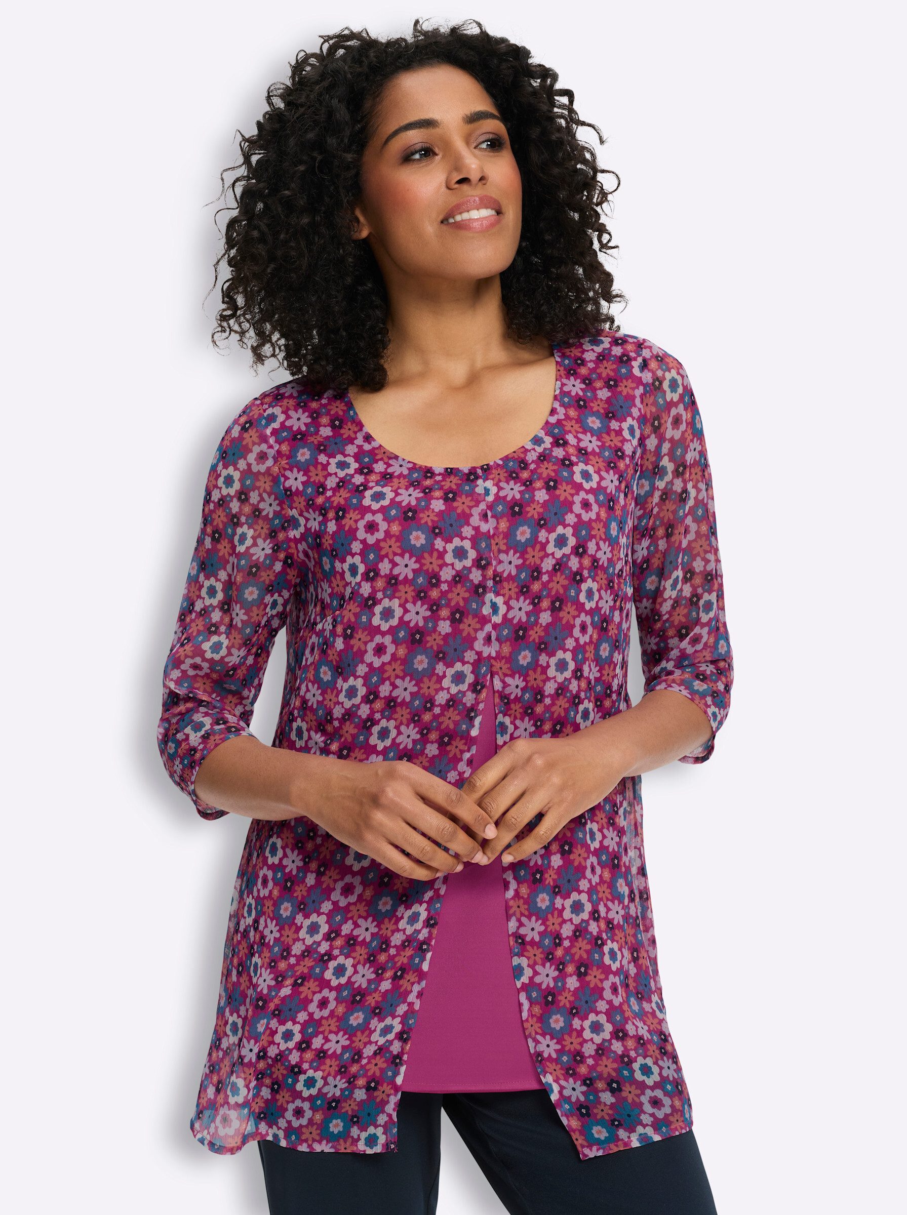 Sieh an! Klassische Bluse Longbluse 3/4-Arm