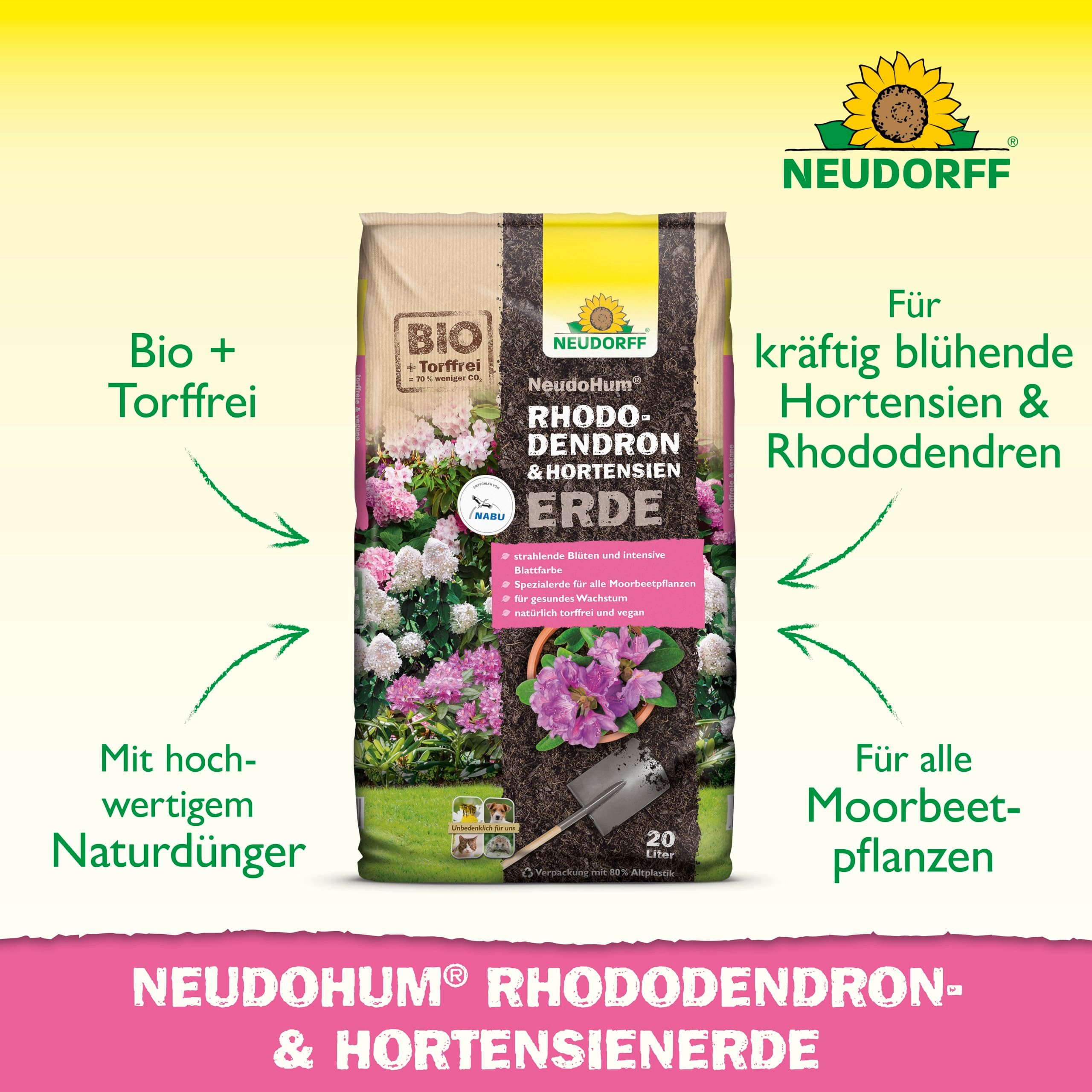 Neudorff Spezialerde NeudoHum HortensienErde 20 Liter, mit Organischer Naturdünger, (Torffreie Erde für prächtige Hortensien in Topf und Kübel, Auch für Moorbeetpflanzen geeignet), Torffreie Spezialerde mit niedrigem pH-Wert.