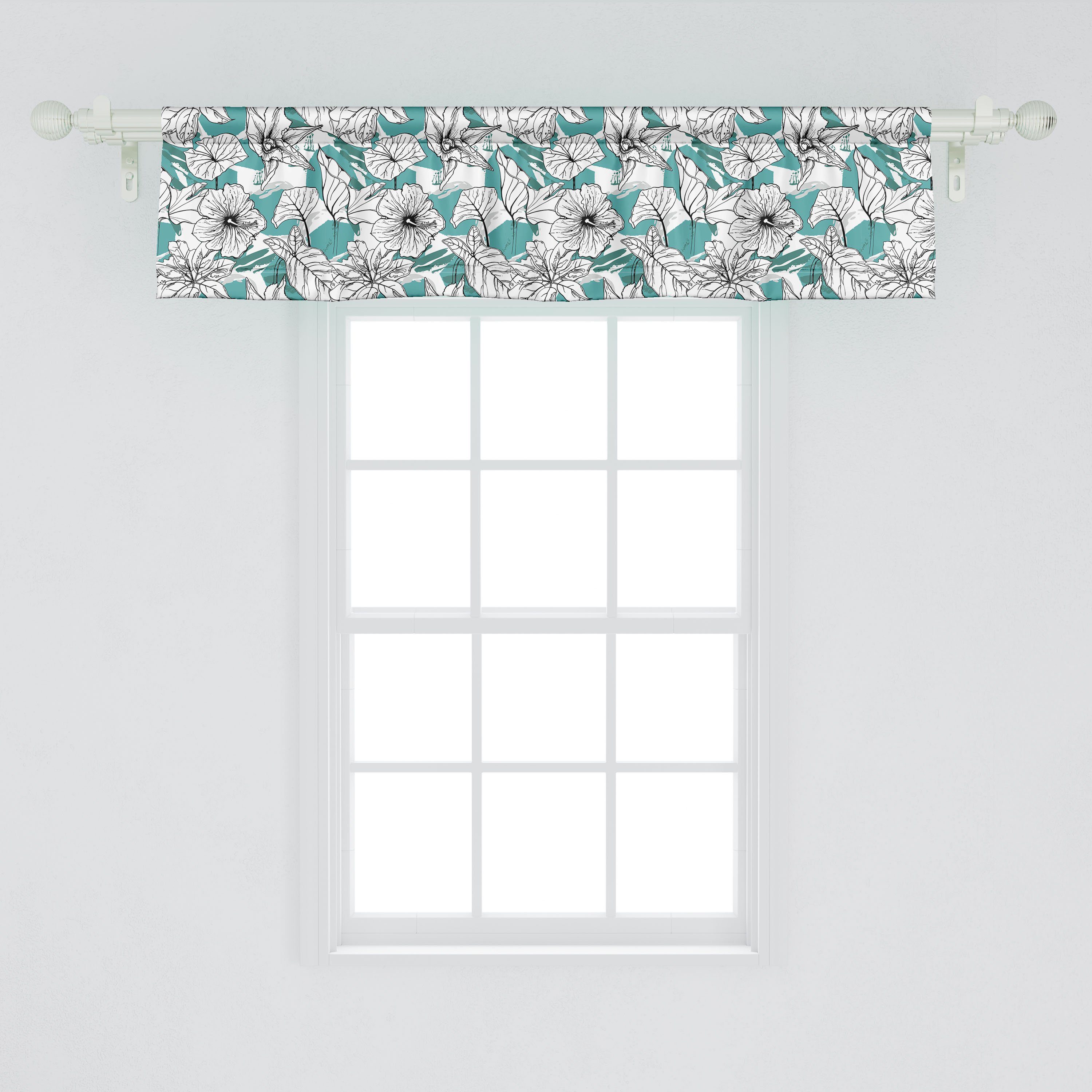 Scheibengardine Vorhang Volant Microfaser, tropische mit Abakuhaus, Schlafzimmer Blooming Blumen Küche Dekor Blumen Stangentasche, für
