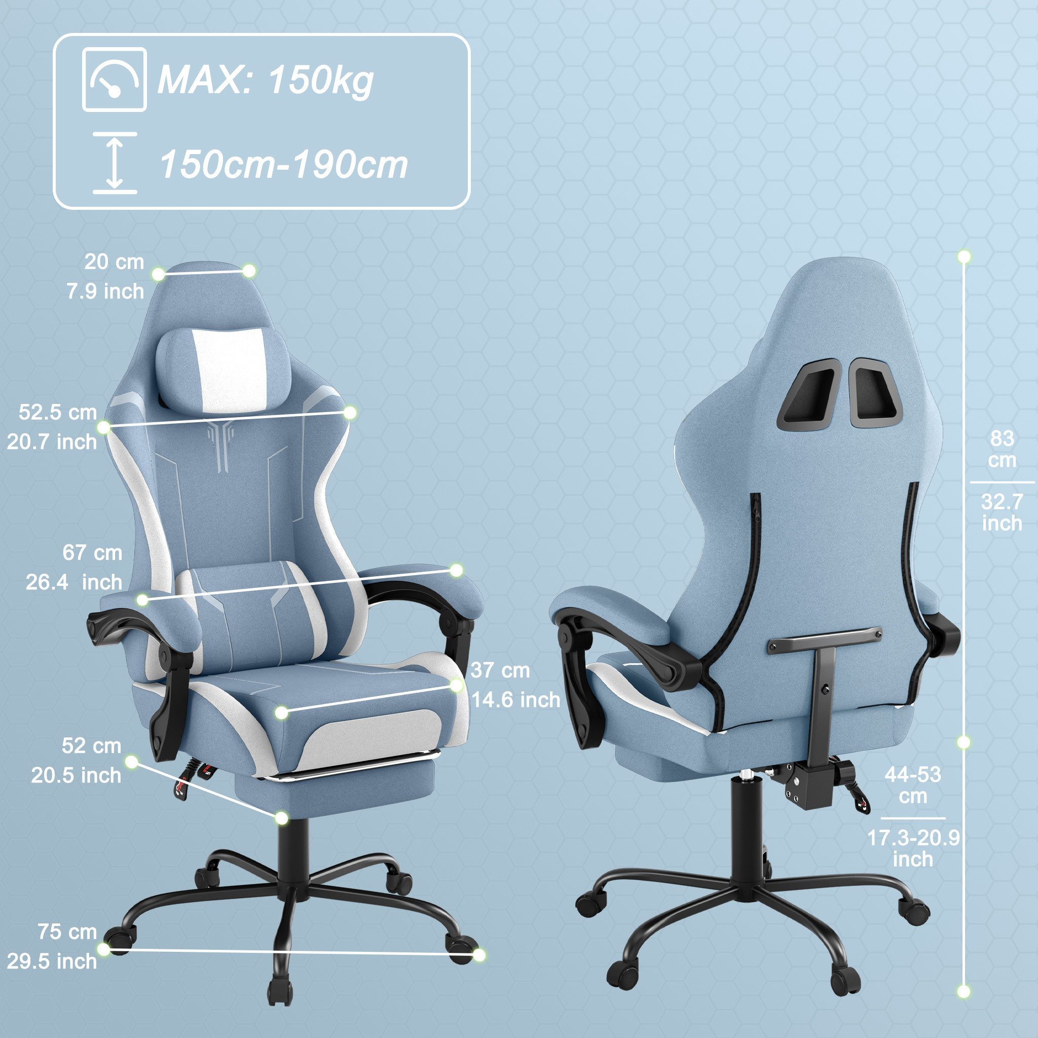 FIVMEN Gaming-Stuhl Computerstuhl Ergonomisch Bürostuhl mit Massage Lendenkissen, Drehstuhl Schreibtischstuhl Gaming Stuhl mit Fußstütze
