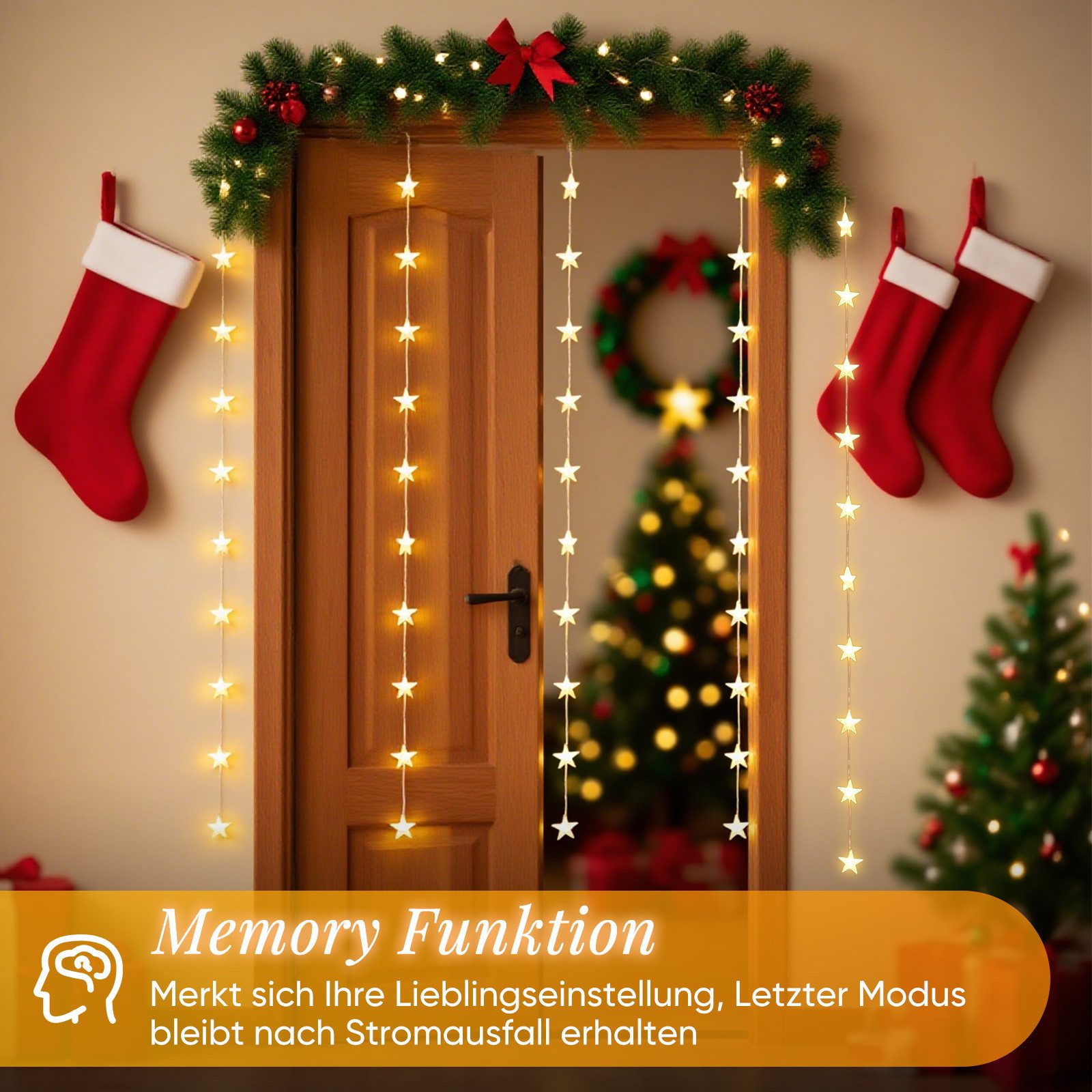 Salcar LED-Lichterkette LED Sternen Lichterkette Weihnachts LED Lichterkette Vorhang USB, 50 Warmweiße LED Sternen – Bild 4 von 5