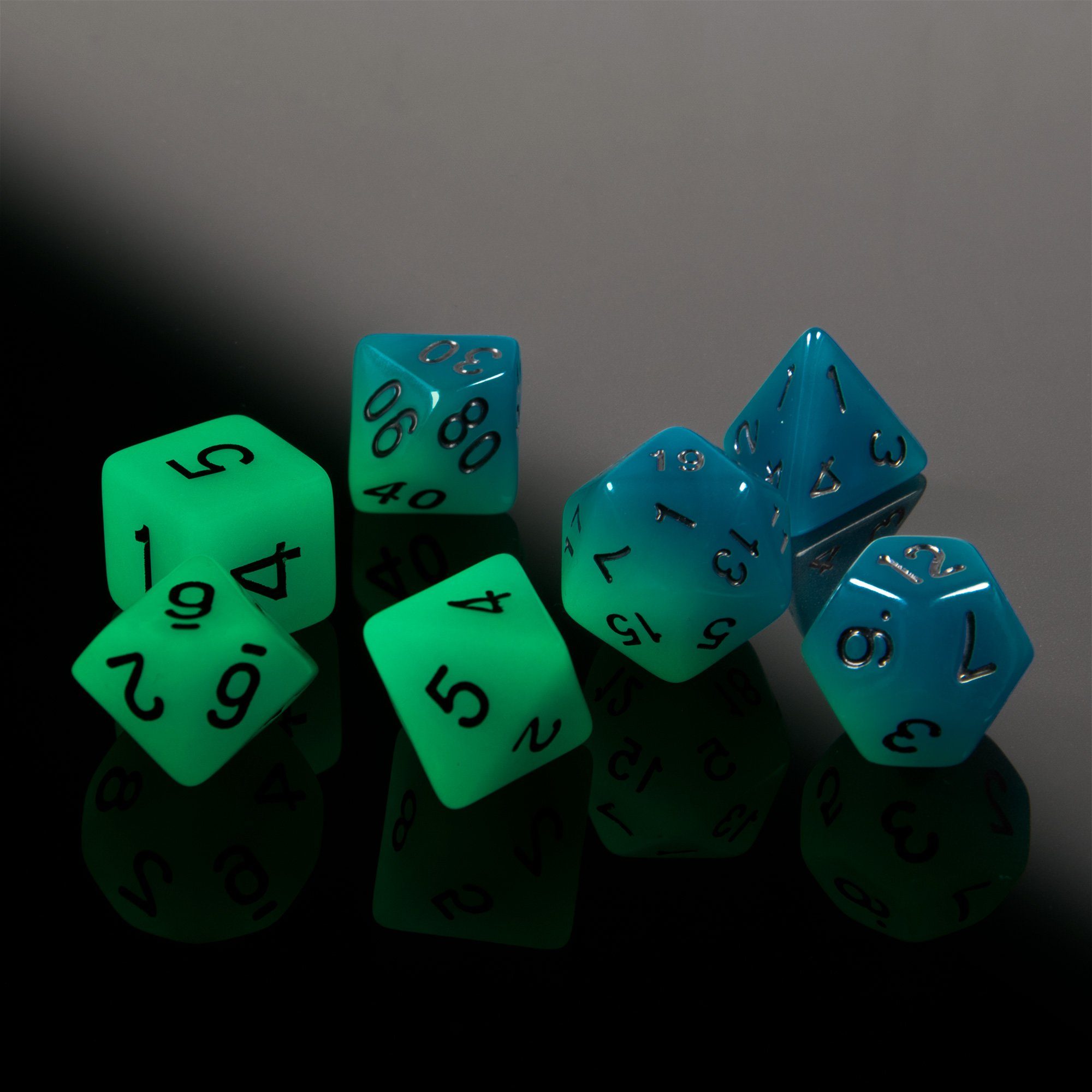 7 Beutel DND mit polyedrische Spielesammlung, SHIBBY leuchtende Würfel Blau