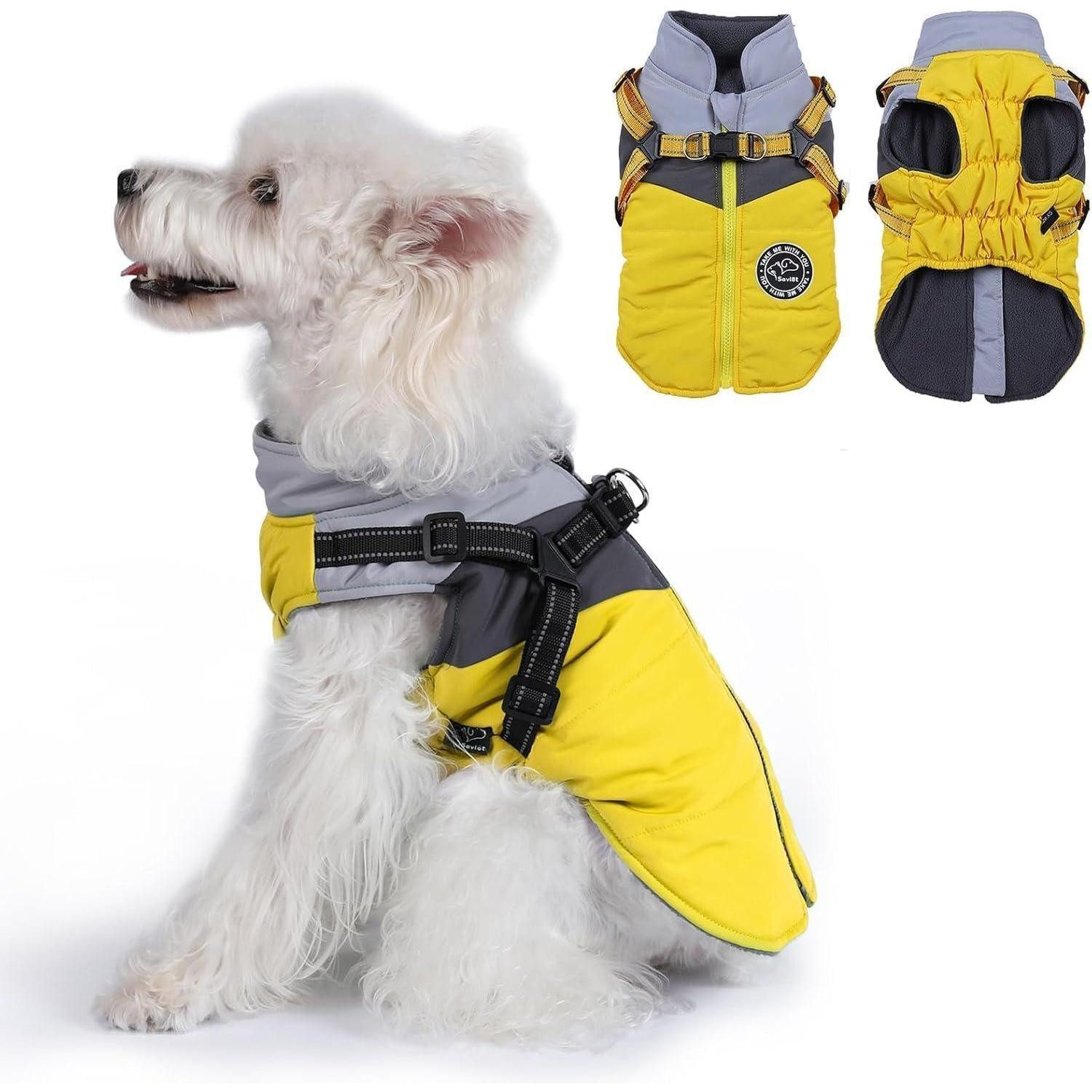LuxusKollektion Hundemantel Hundemantel Warm mit Geschirr Reflektierend Gelb/Grau