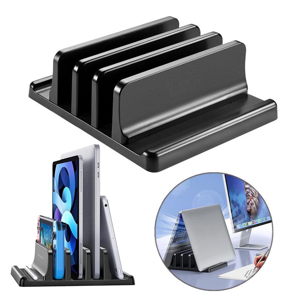 AFKSMILE Laptop-Ständer Vertikaler Laptopständer, 3 Steckplätze Verstellbarer Notebook Ständer, (5 in 1 Platzsparende Tischhalterung für Laptops für MacBook iPad)
