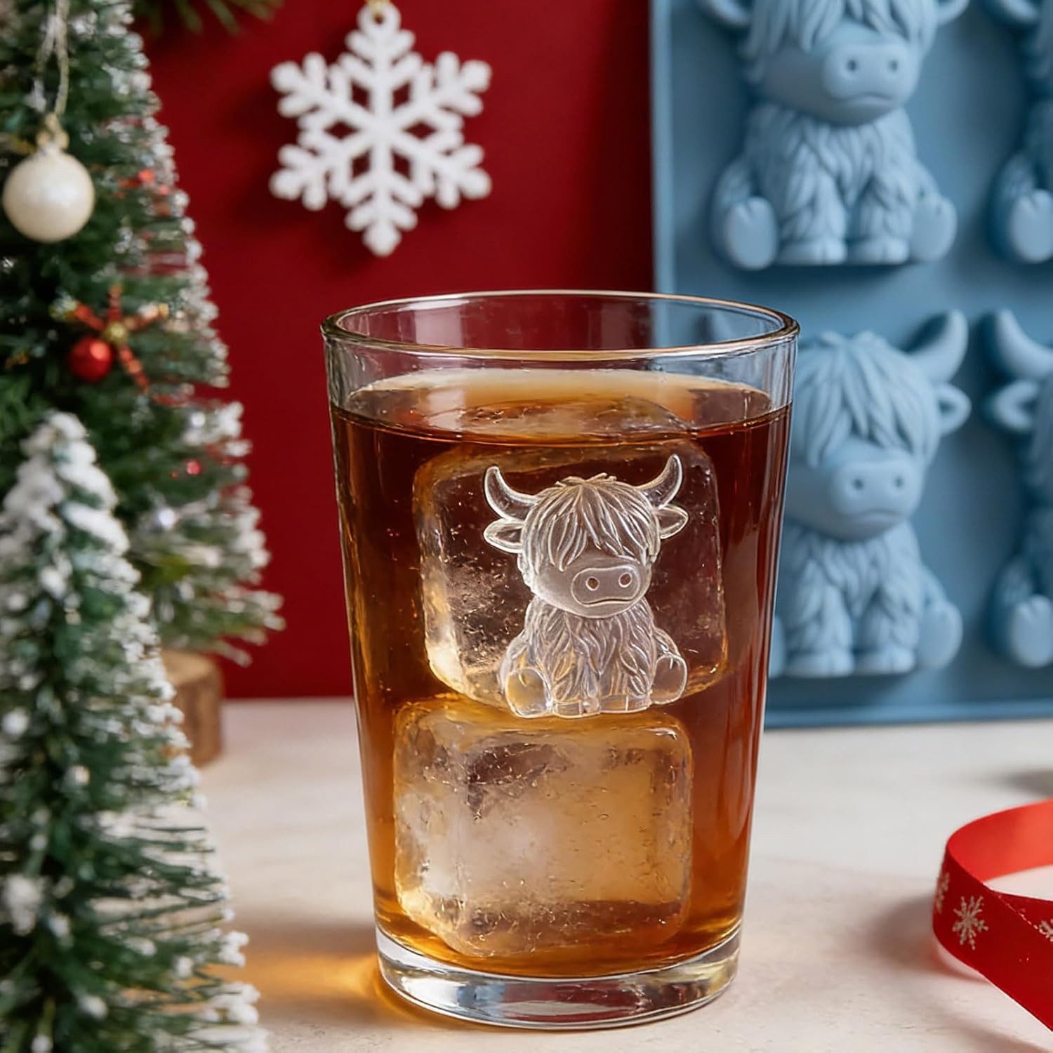 Agger Eiswürfelform Niedliche Mini 3D Hochlandrind Eiswürfelform,lustige Silikonformen, Wiederverwendbare Eiswürfelforms für Schokolade, Bonbons und Seife