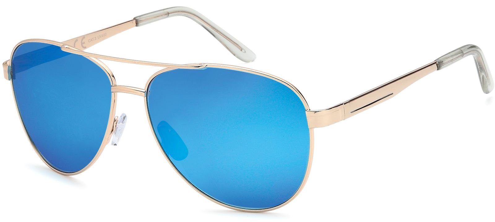 styleBREAKER Sonnenbrille (1-St) Polarisiert Gestell Hellgold / Glas Blau-Lila verspiegelt