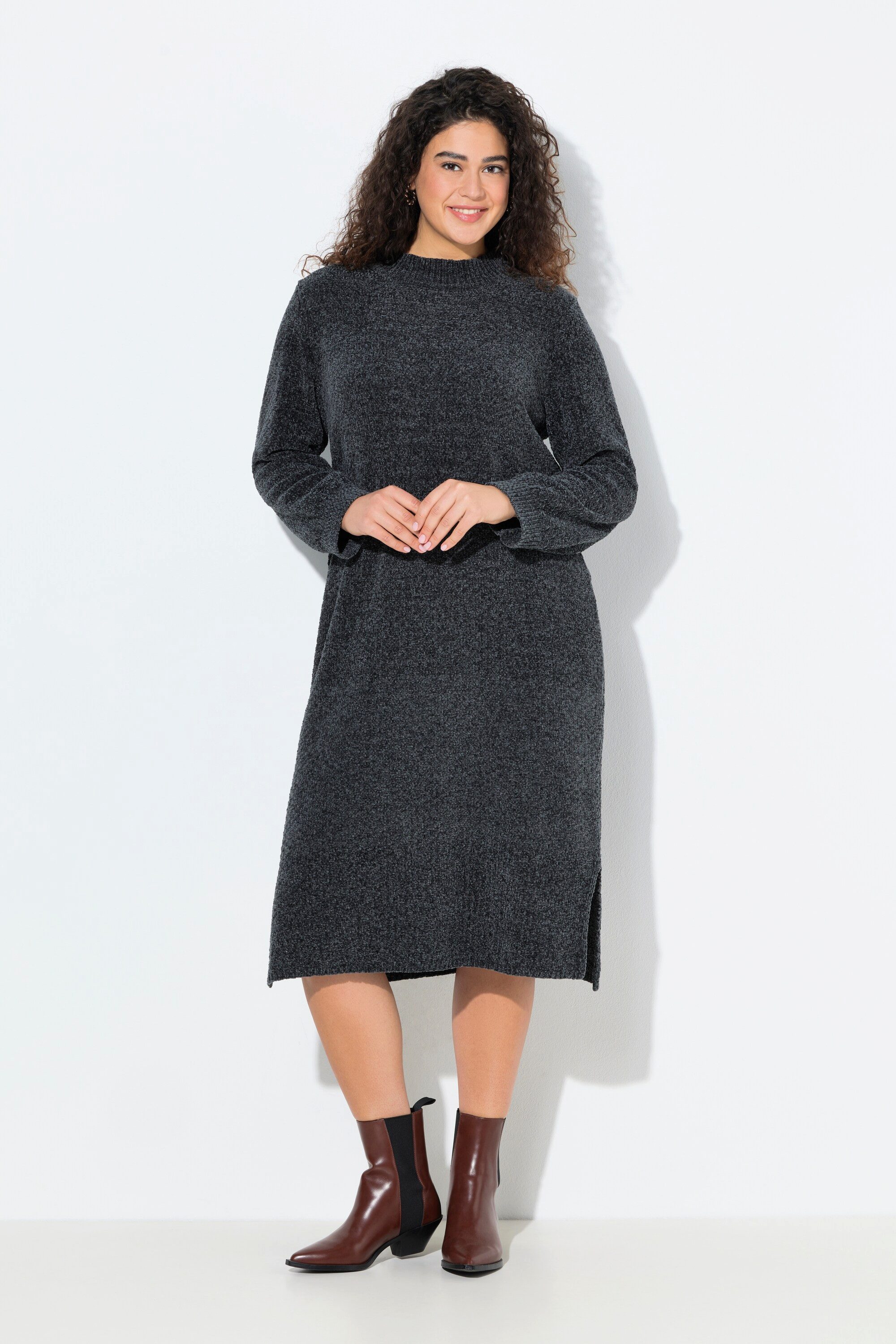 Ulla Popken Strickkleid Chenille-Midikleid weiter Stehkragen günstig online kaufen