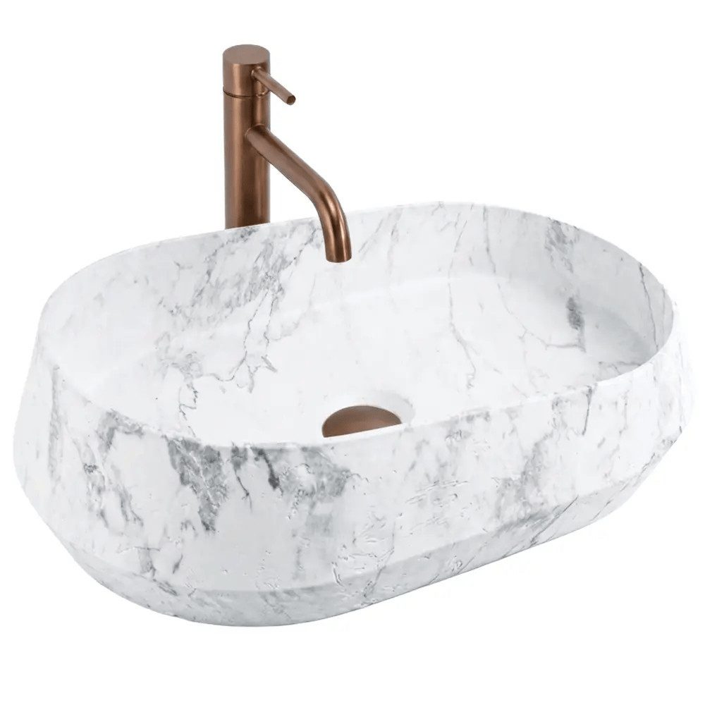 wohnwerk.idee Aufsatzwaschbecken Waschbecken Steinoptik oval Design Badwaschbecken modern 59x38cm