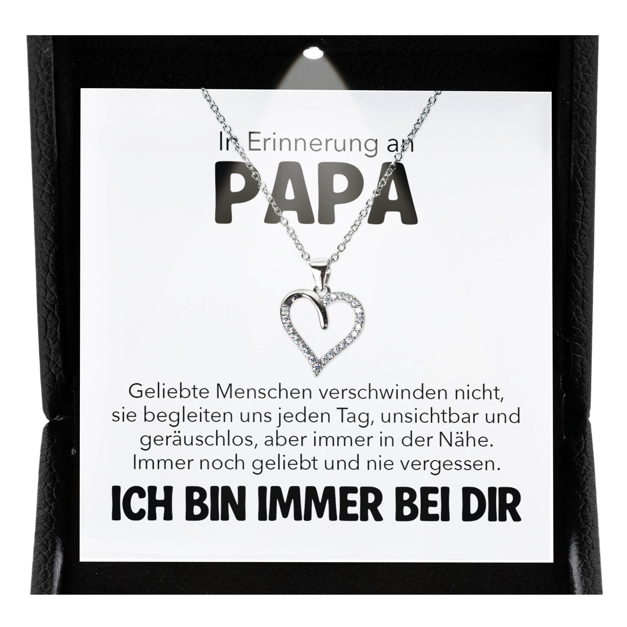 22Feels Schmuckset Erinnerung An Papa Trauer Andenken Kondolenz-Geschenk Herz Halskette (inkl. Geschenktasche, Karte, Poliertuch, Beutel), Premium Licht Etui, Silber 925/000, Karte Made In Germany