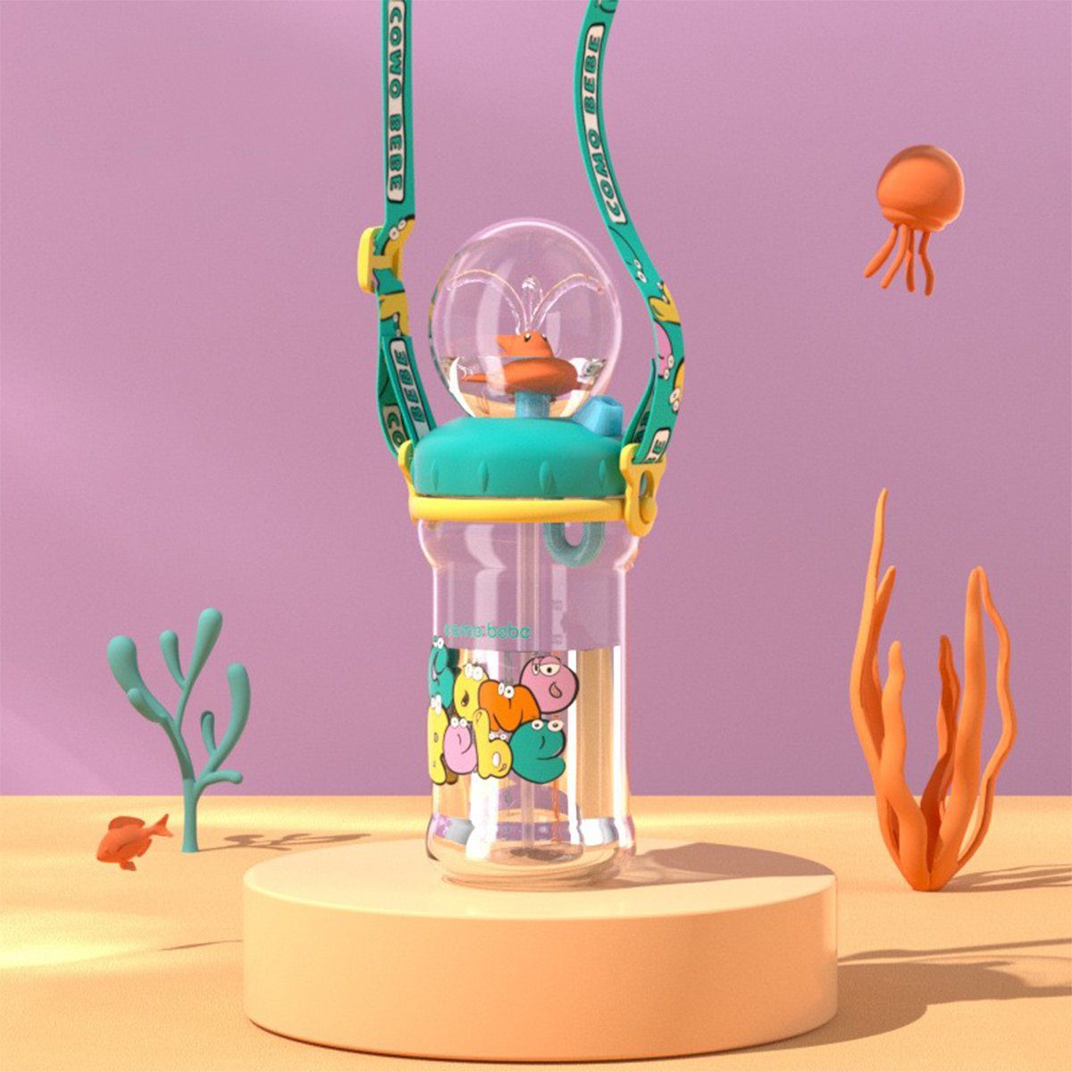 XDeer Babyflasche 220ML/350ml Wasserflaschen Trinklernbecher Plastikbecher, für Schnabeltassen mit Süße Baby Grün Kleinkinder Strohhalm Cartoon-Wal