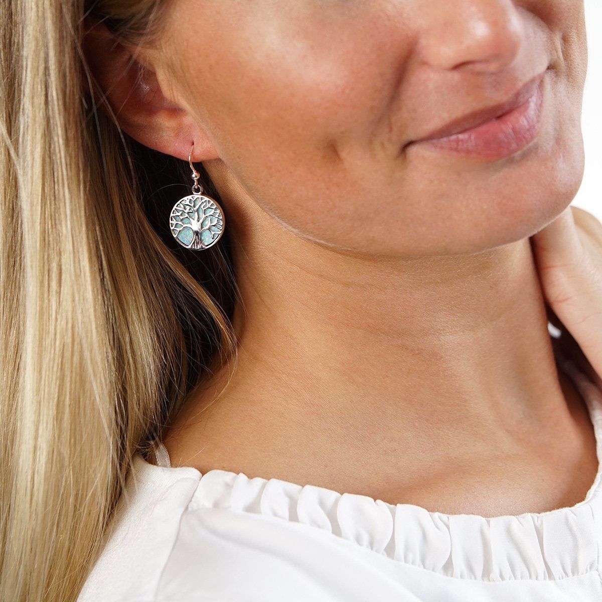Materia Paar Ohrhänger Damen Lebensbaum Opal Weiß Ø19mm SO-405, 925 Sterlin günstig online kaufen