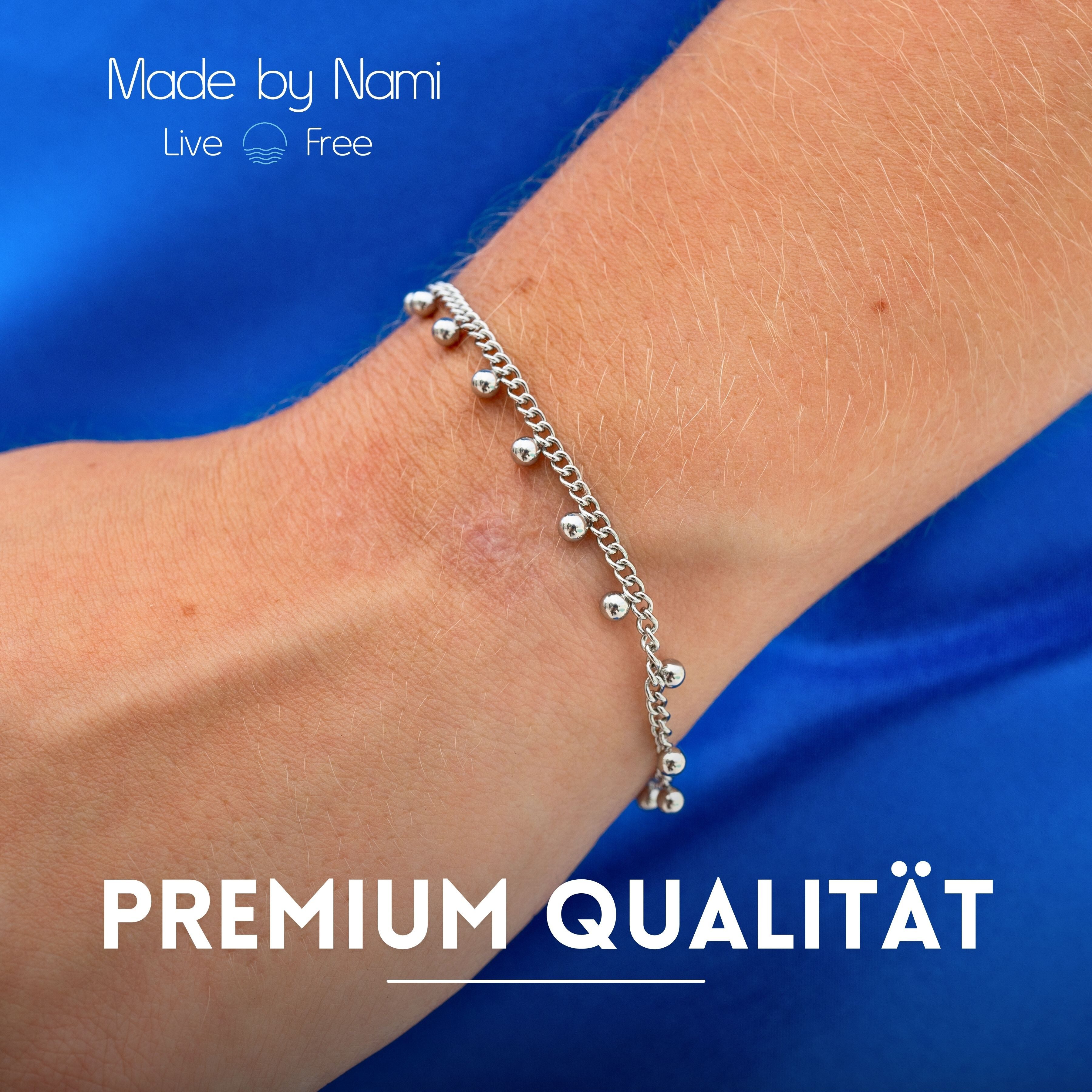 Made by Nami Edelstahlarmband Damen Armband Gold Silber Perlen Verstellbar Hypoallergen Wasserfest, aus Edelstahl – mit Perlen – für empfindliche Haut – mit Ver – Bild 5 von 5