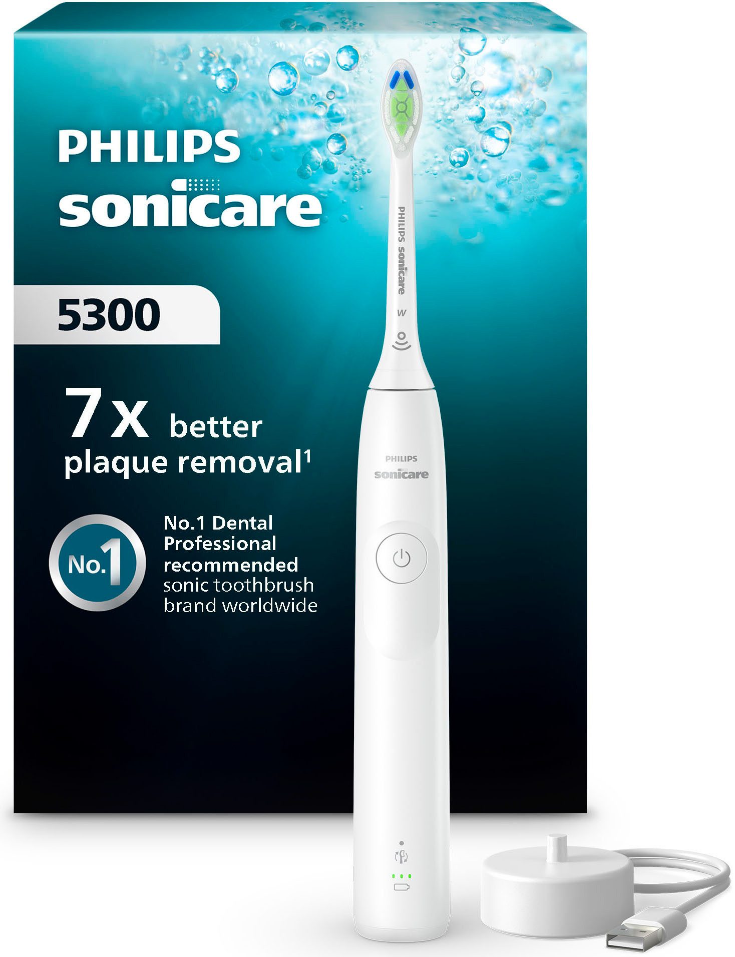 Philips Sonicare Elektrische Zahnbürste Series 5300 HX7108/01, Aufsteckbürsten: 1 St., mit Andruckkontrolle, 2 Intensitätsstufen, inkl. Ladegerät
