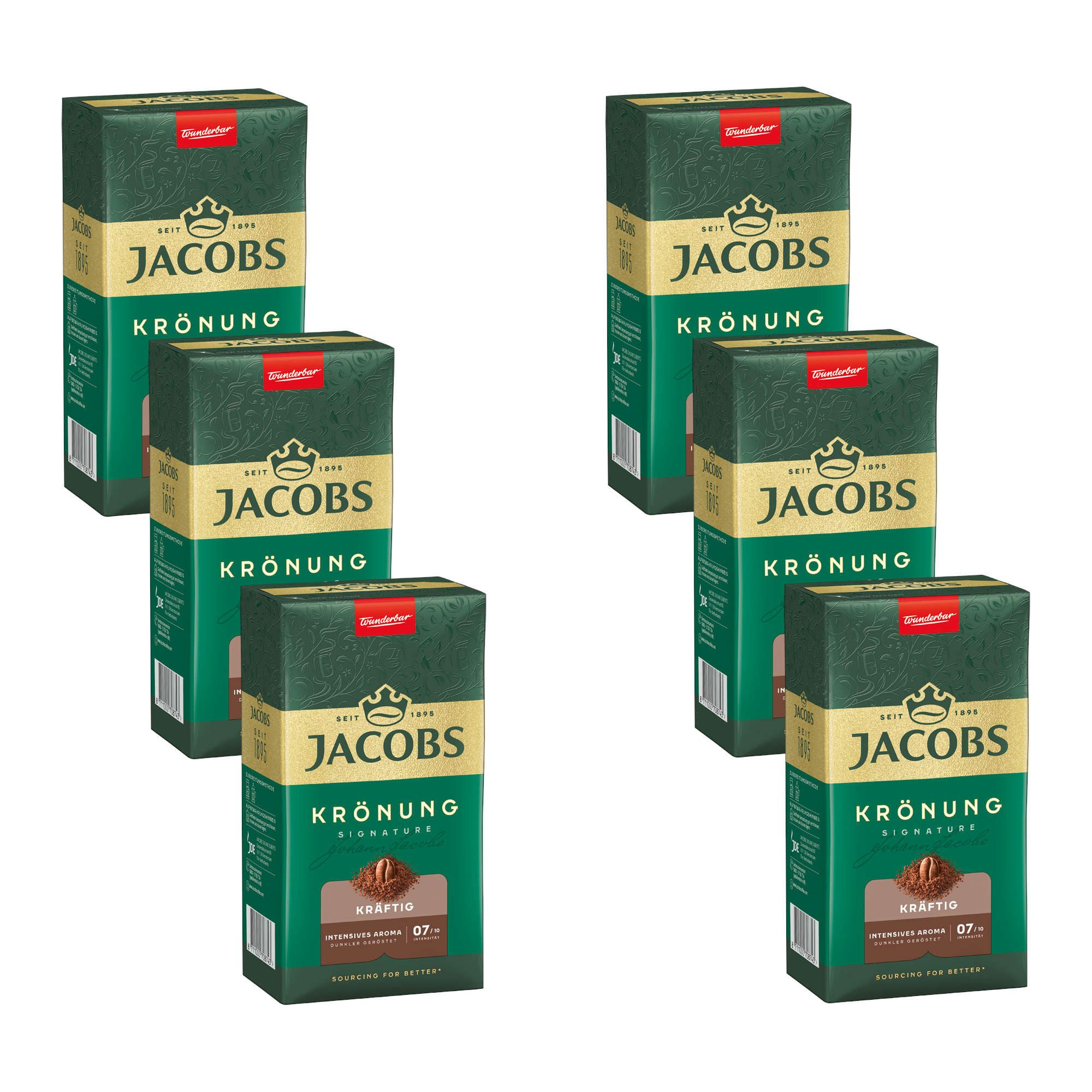 JACOBS Kaffee Filterkaffee Krönung Kräftig Röstkaffee gemahlen 6 x 500 g, (Packung, 6er Pack)
