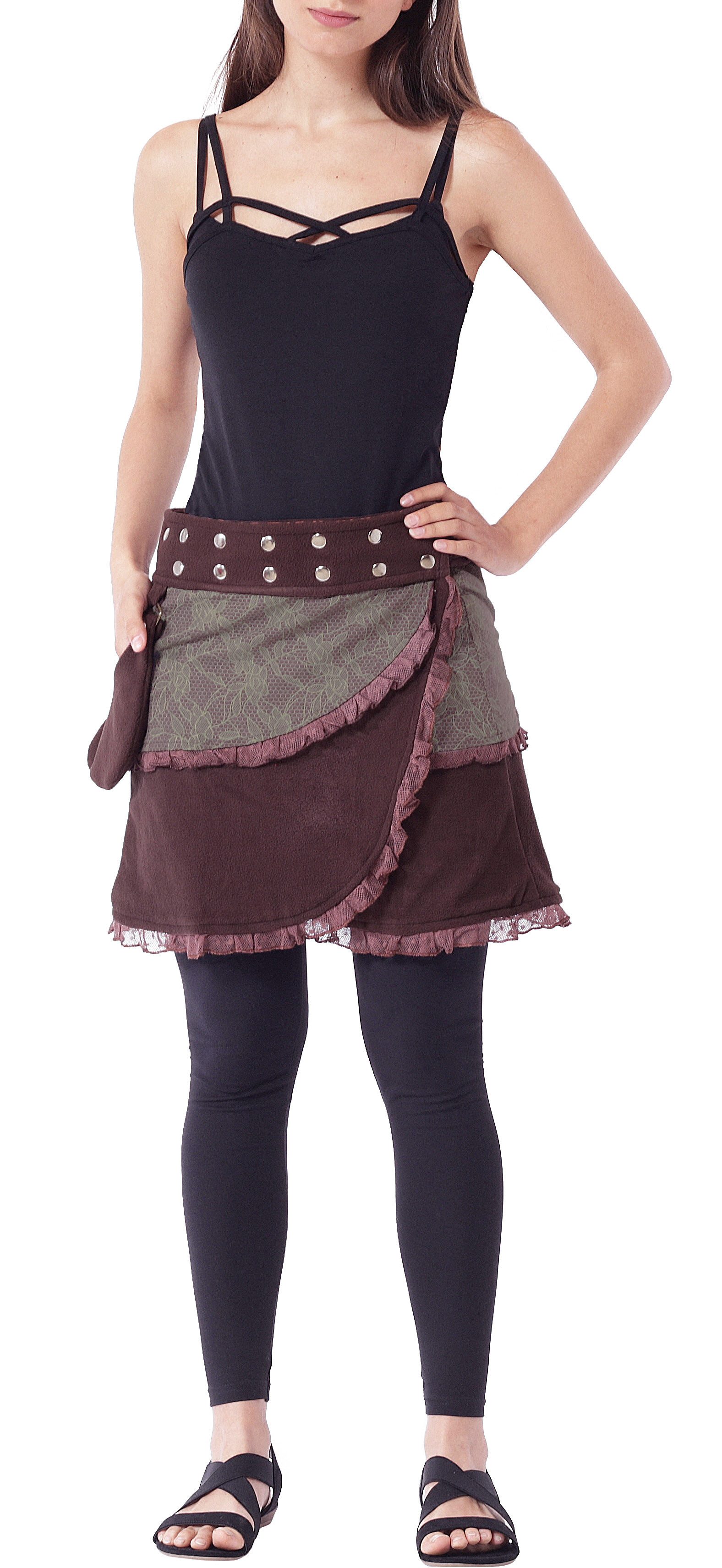 PUREWONDER Wickelrock Winterrock aus Fleece Wickelrock mit Tasche Nr. 240 Braun aus Fleece