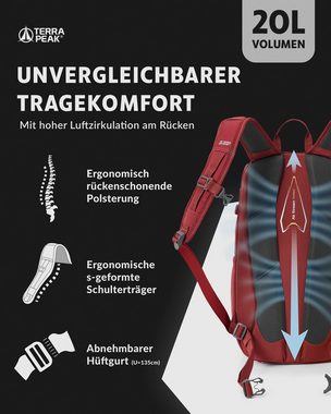 Terra Peak Wanderrucksack Flex 20, 20L klein mit YKK Reißverschluss Trekkingrucksack mit Hüftgurt