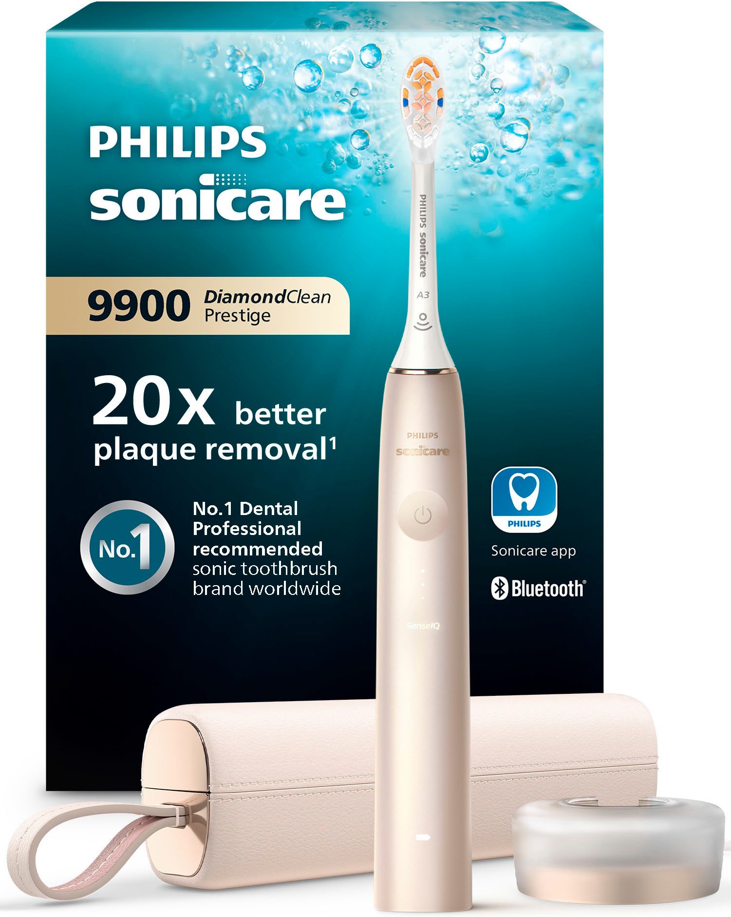 Philips Sonicare Elektrische Zahnbürste Diamond Clean Prestige HX9992, Aufsteckbürsten: 1 St., mit Schalltechnologie, SenseIQ-Technologie, KI gesteuerte Sonicare App