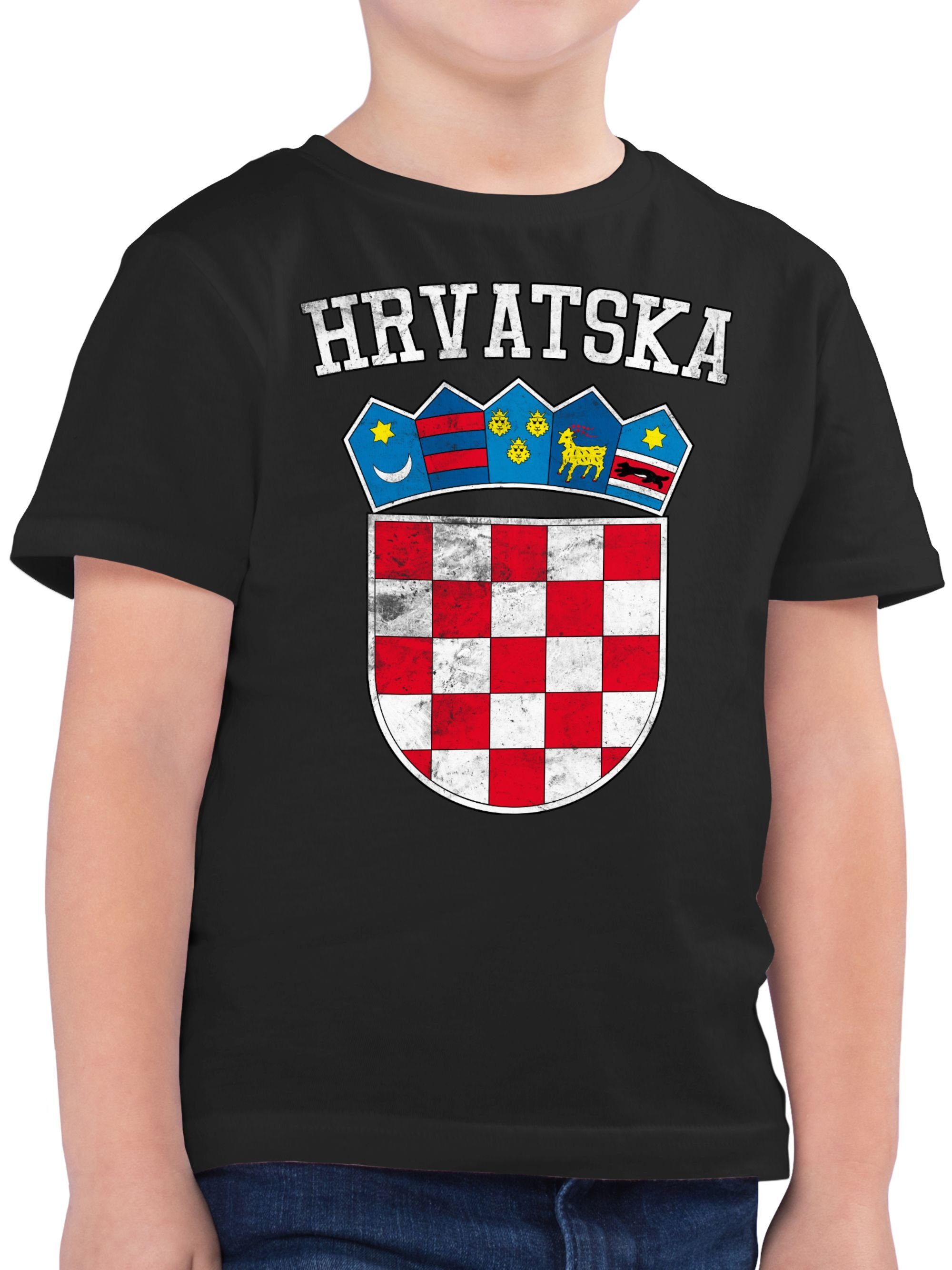 Shirtracer T-Shirt Kroatien Wappen WM Fussball EM 2024 Kinder 3 Schwarz