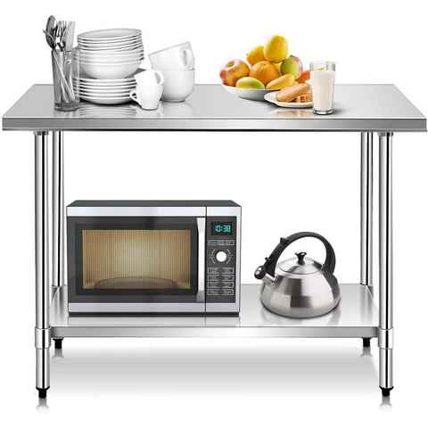 COSTWAY Küchentisch, Arbeitstisch, mit Zwischenbord, 122x61x90cm, Edelstahl