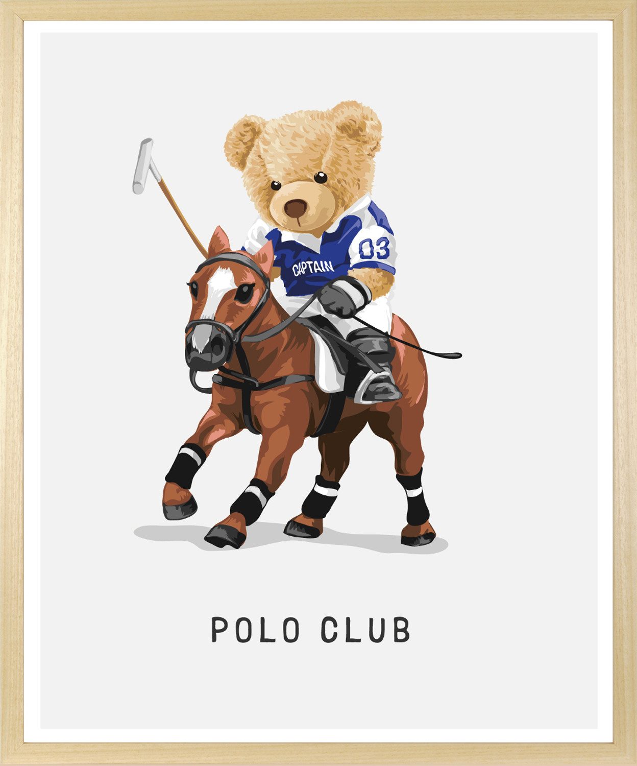 Bild mit Rahmen Polo Club Teddy Bär auf Pferd